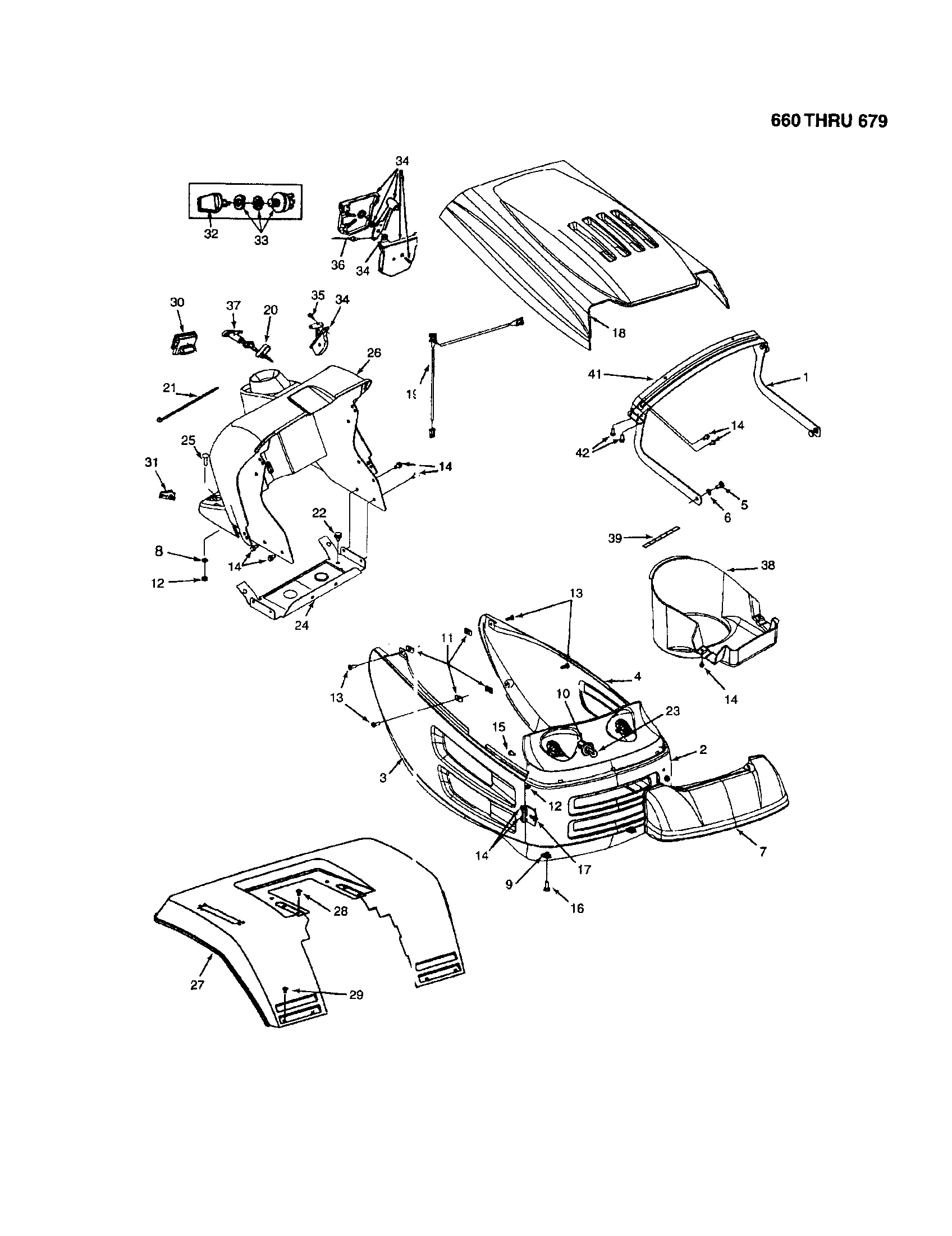 MTD 13AS679G062 hood/grille - style 8 diagram