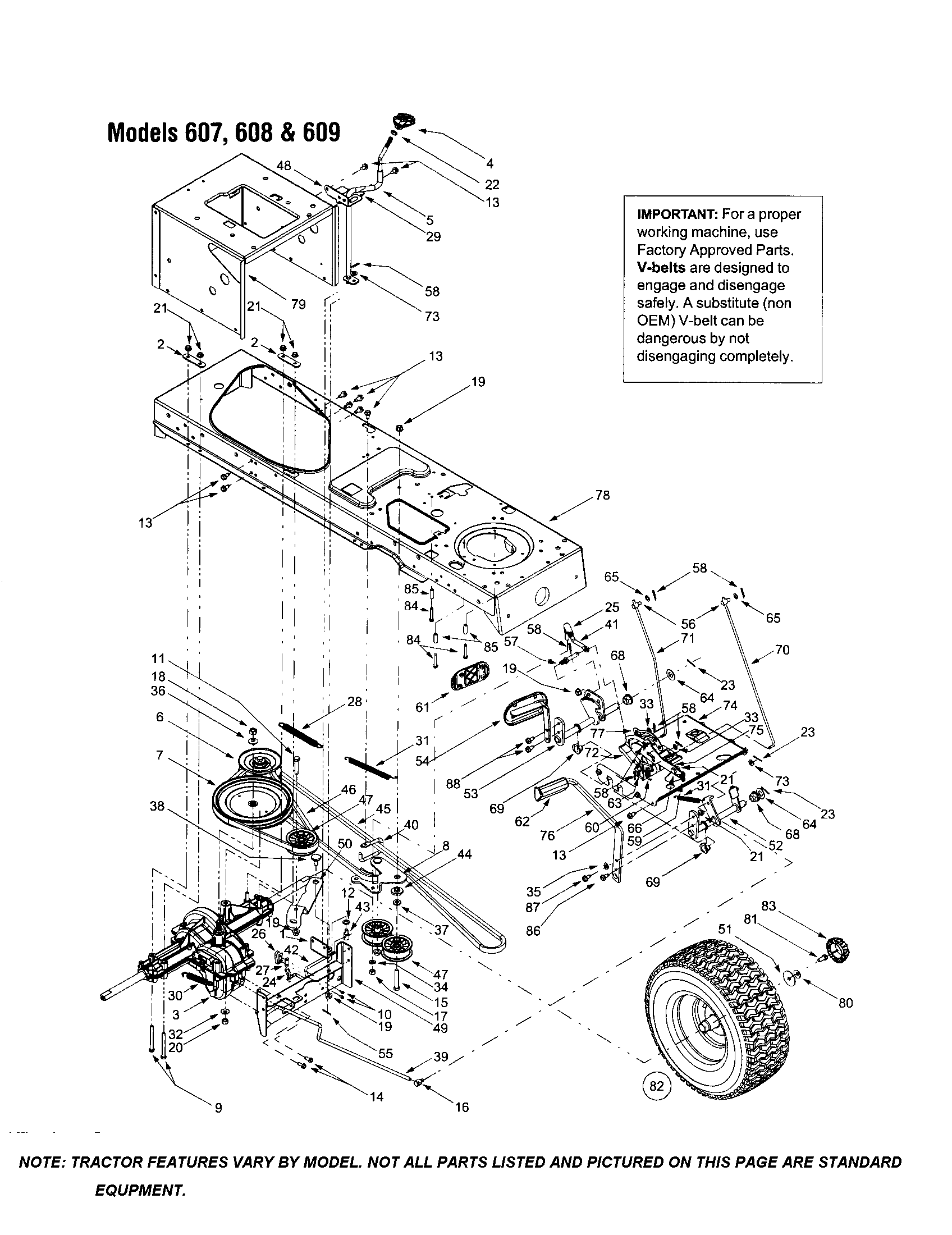 MTD 609 lower frame/wheel/belt diagram