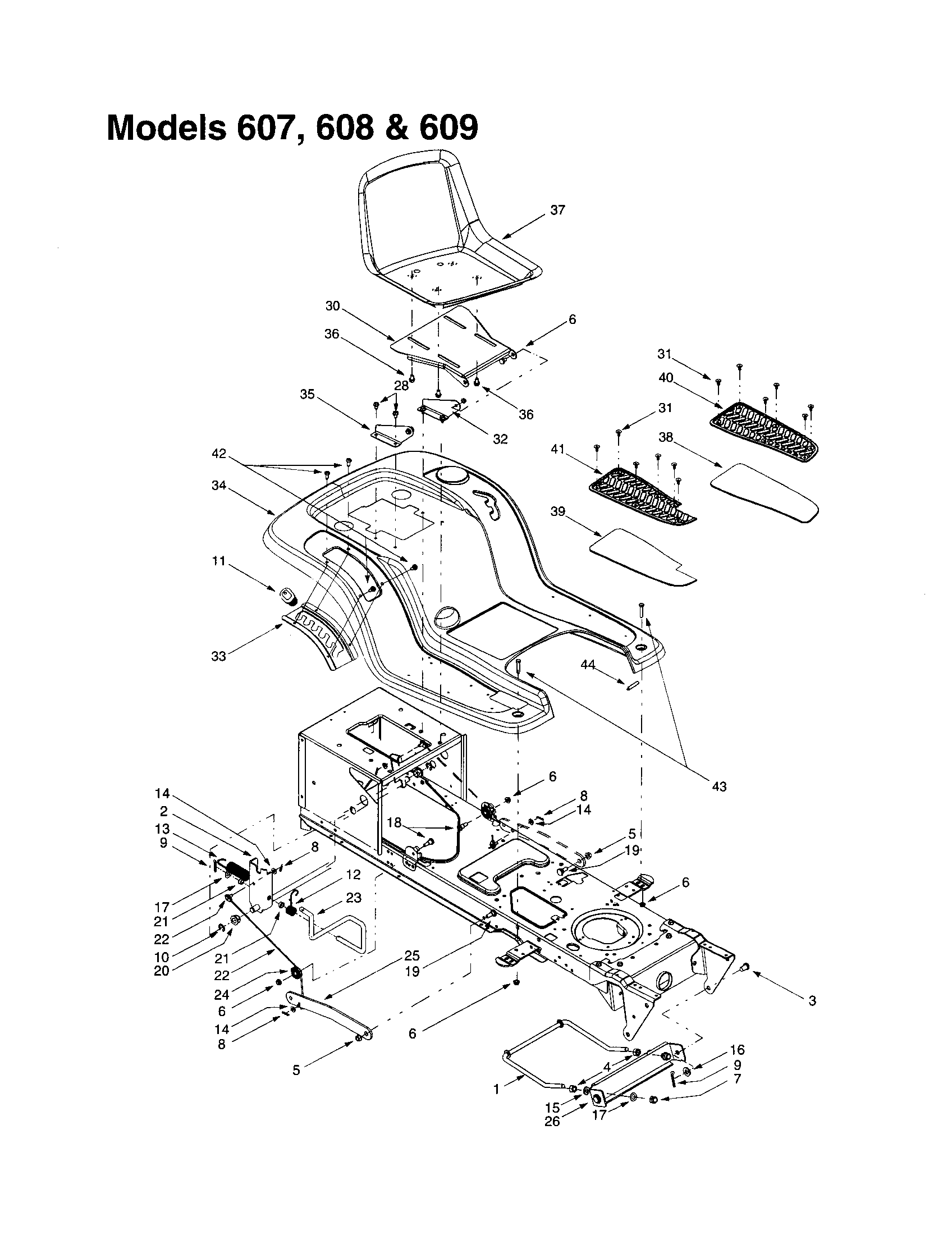 MTD 609 seat and fender diagram