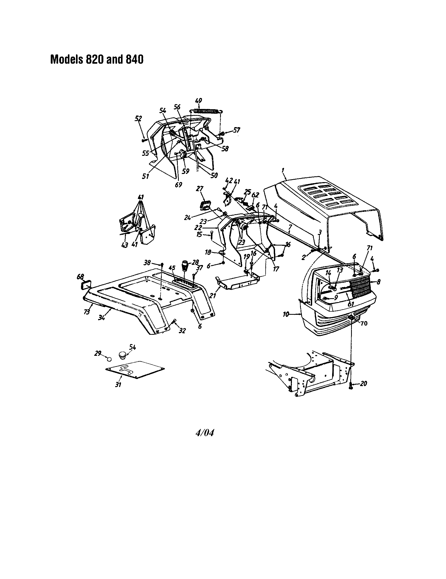MTD 14BJ845H062 hood/grille 820 and 840 diagram