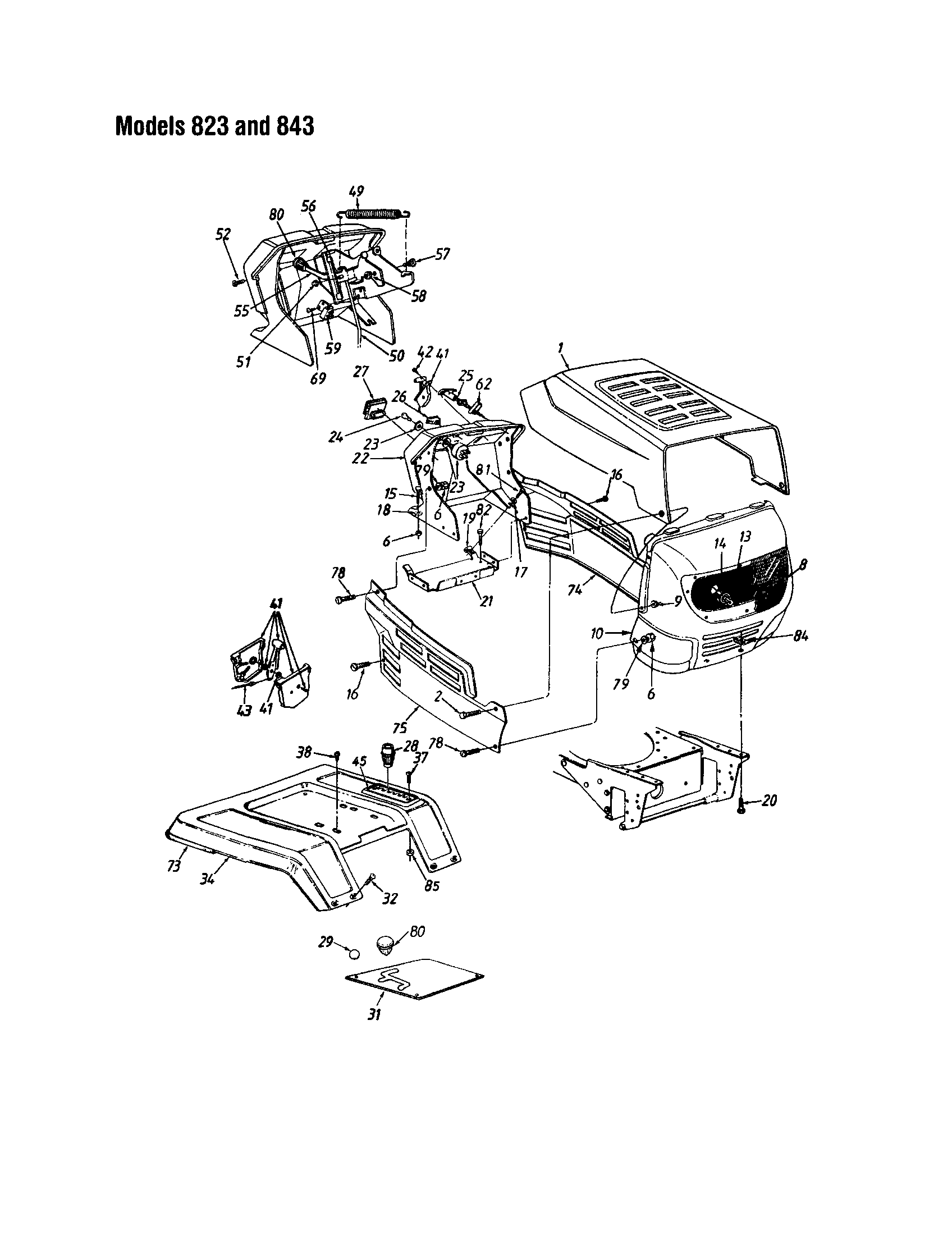 MTD 14BJ845H062 hood/grille - 823 and 843 diagram