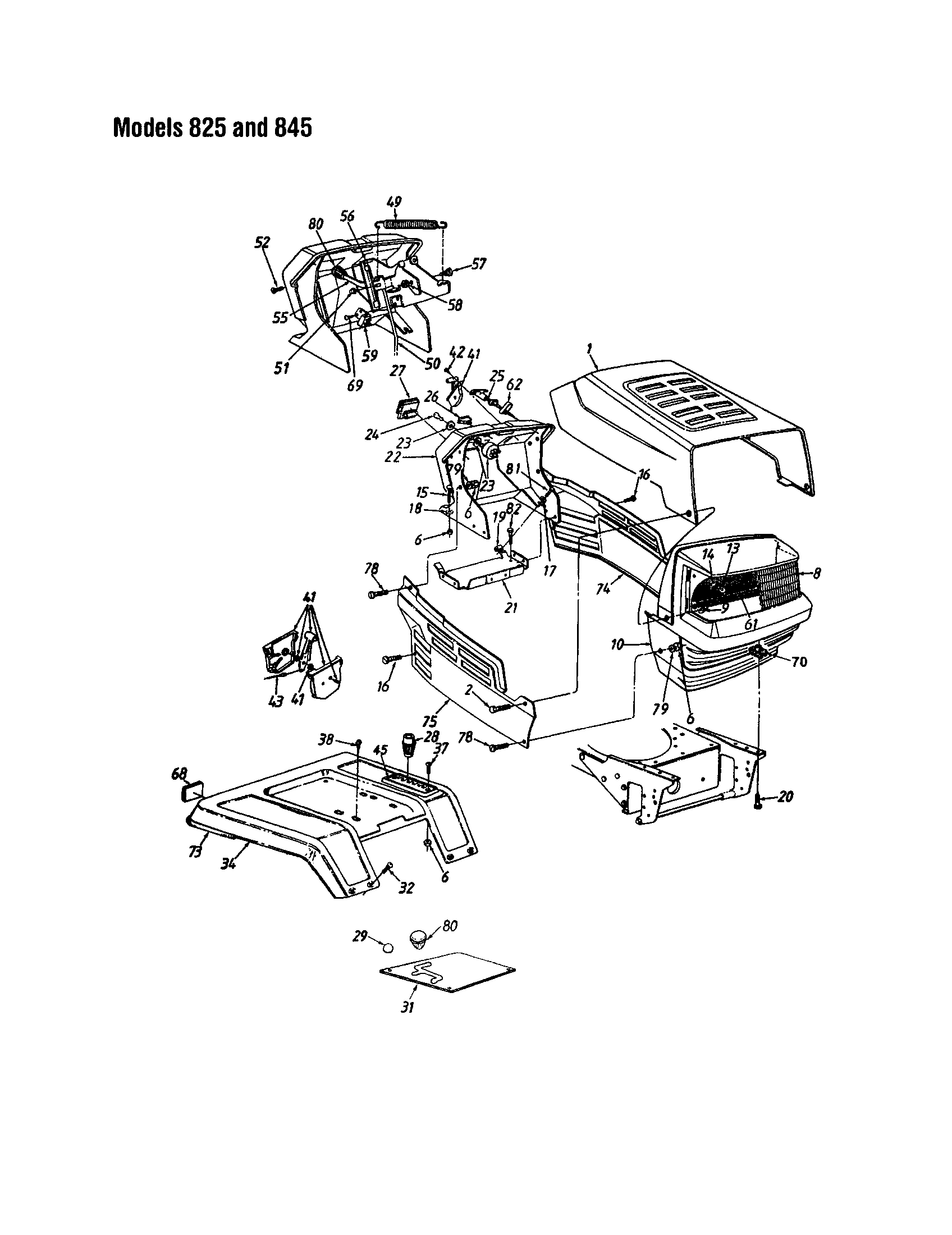 MTD 14BJ845H062 hood/grille - 825 and 845 diagram
