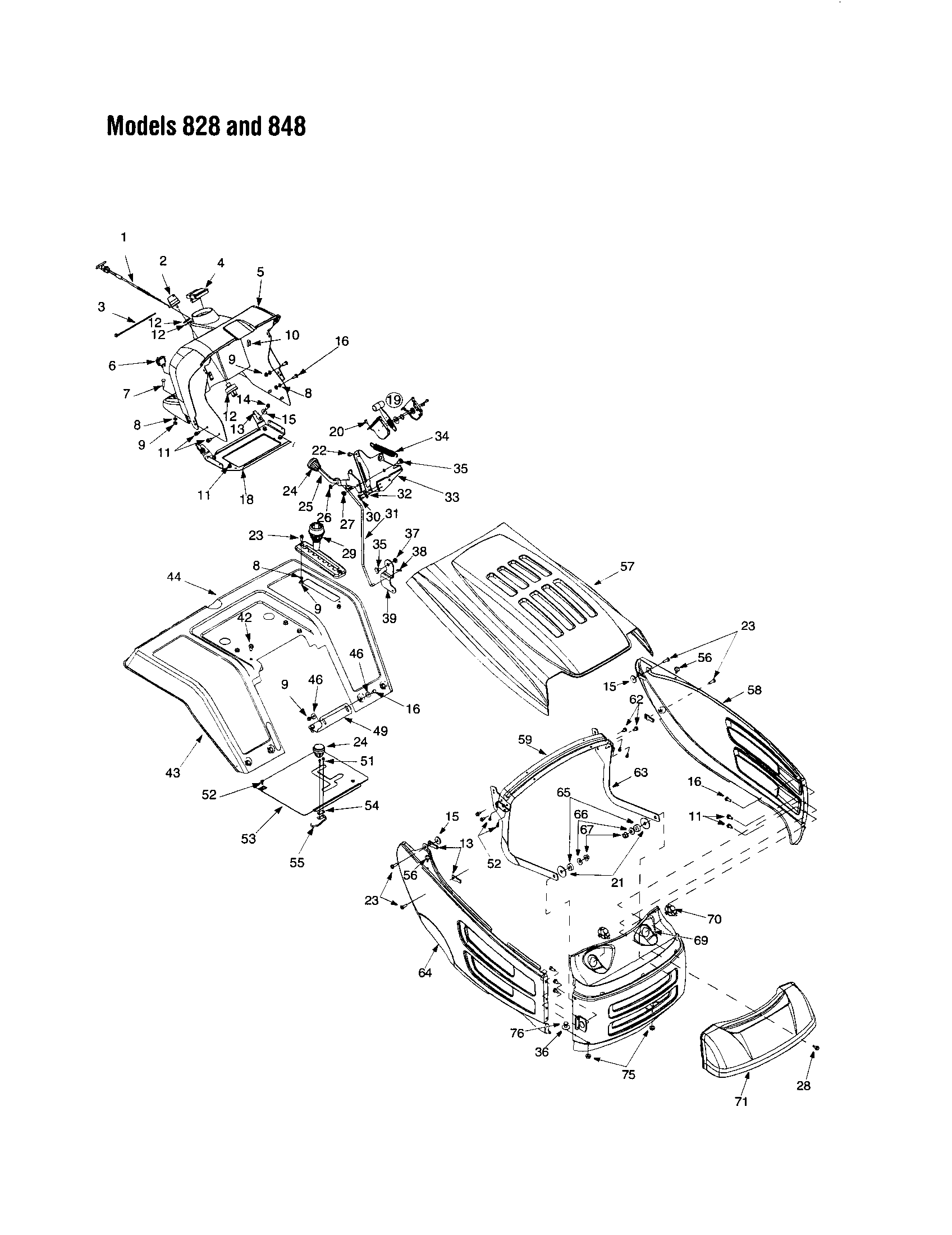 MTD 14BJ845H062 hood/grille - 828 and 848 diagram