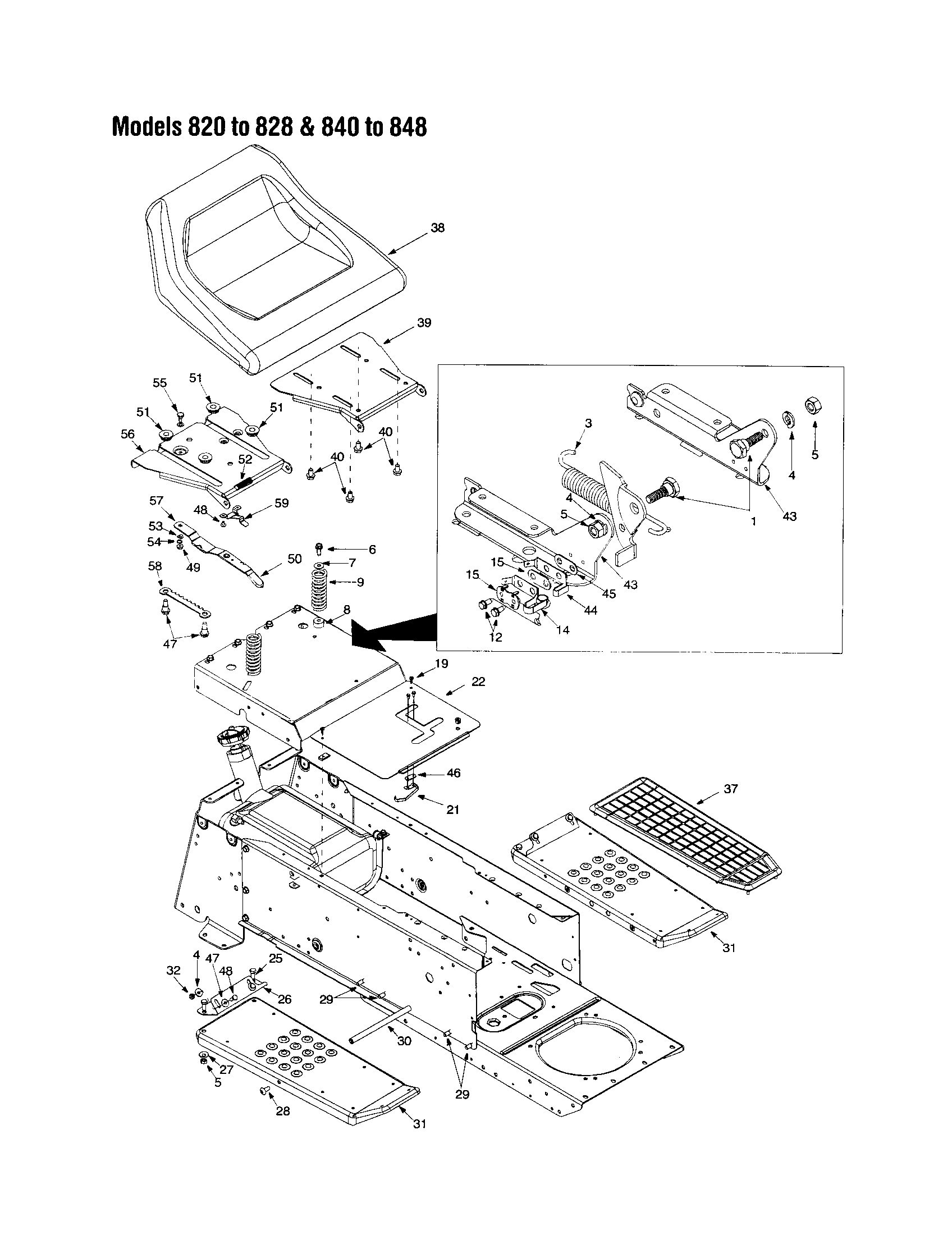 MTD 14BJ845H062 seat assembly diagram