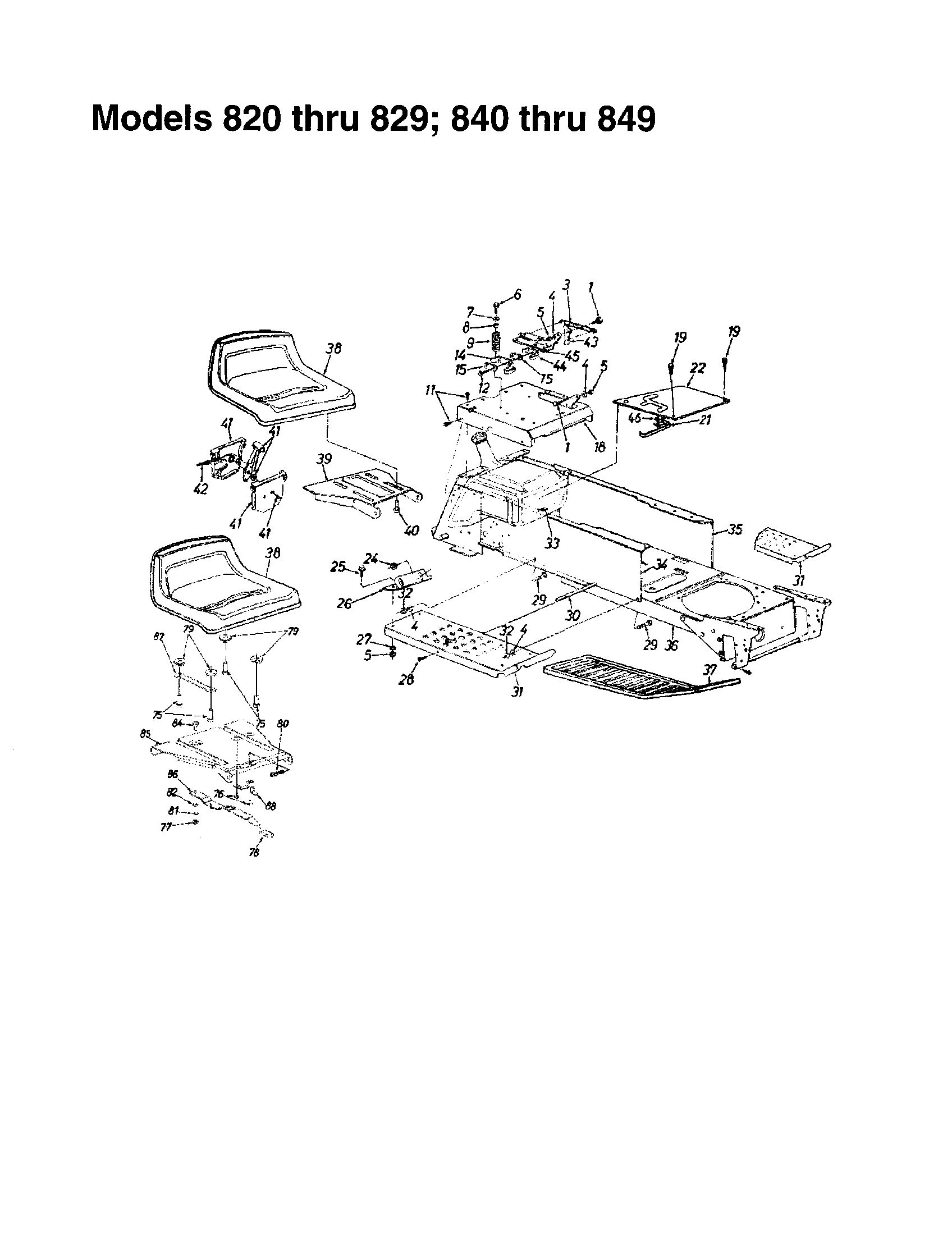 MTD 840 THRU 849 seat assembly diagram