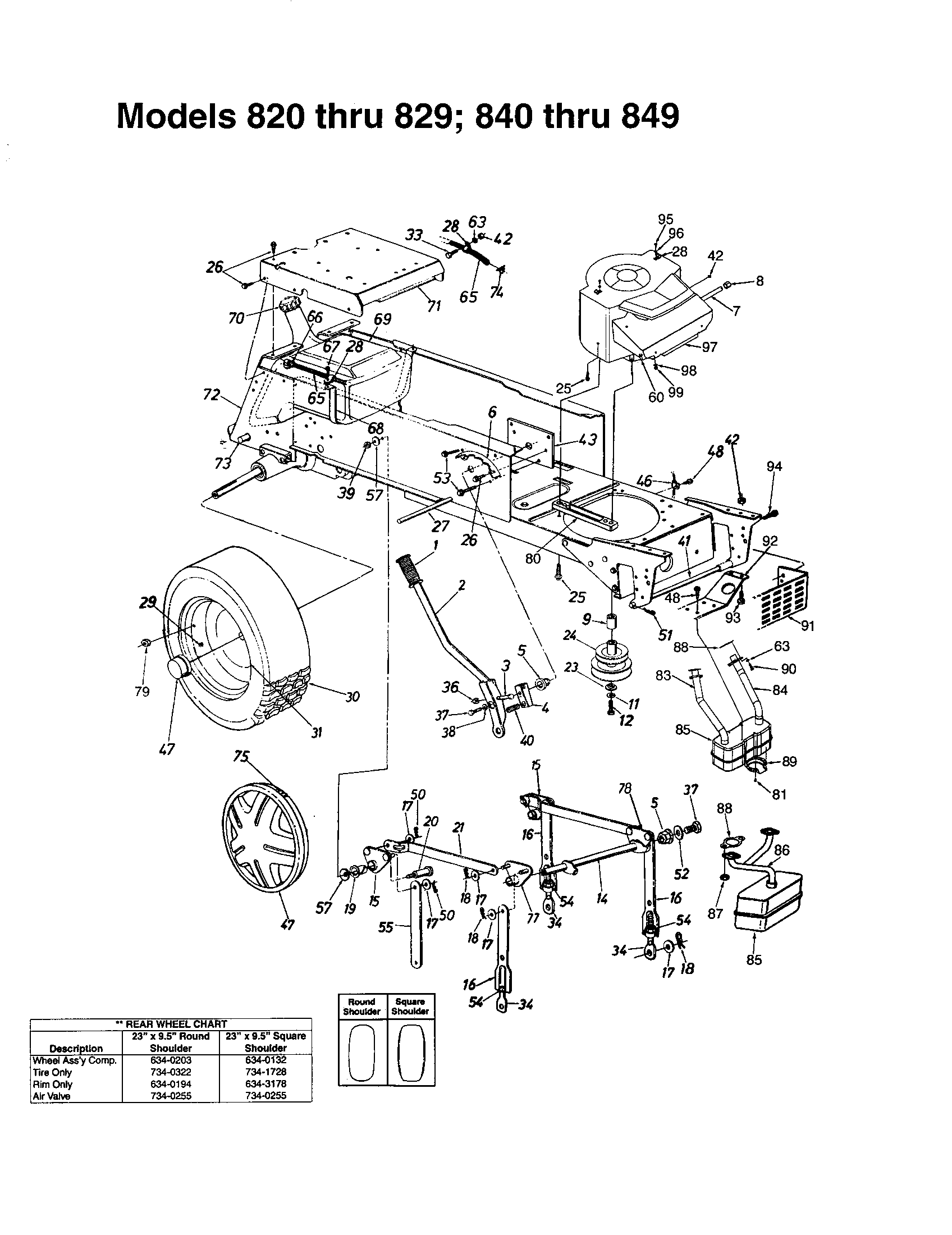 MTD 840 THRU 849 lift handle assembly diagram