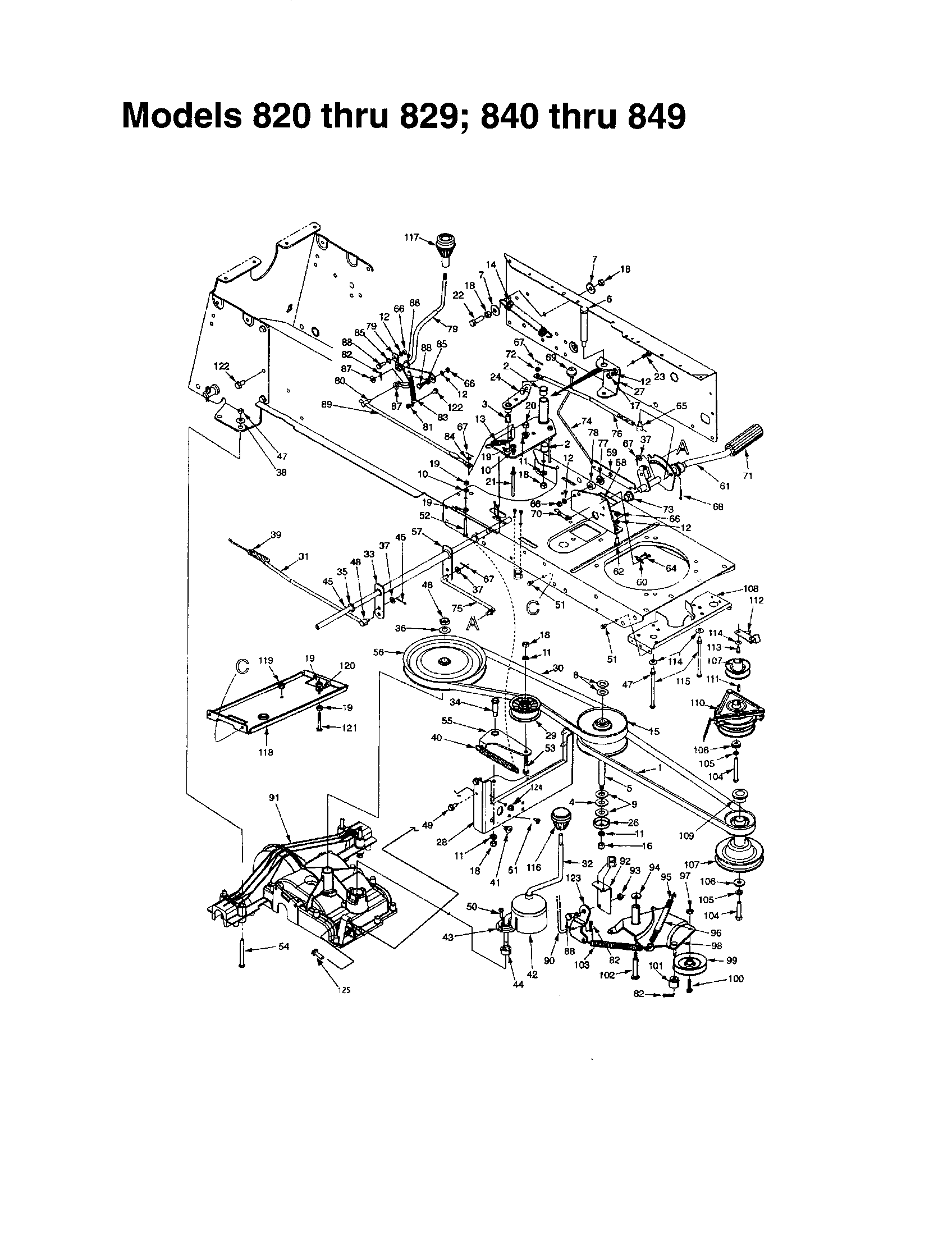 MTD 840 THRU 849 shift lever diagram