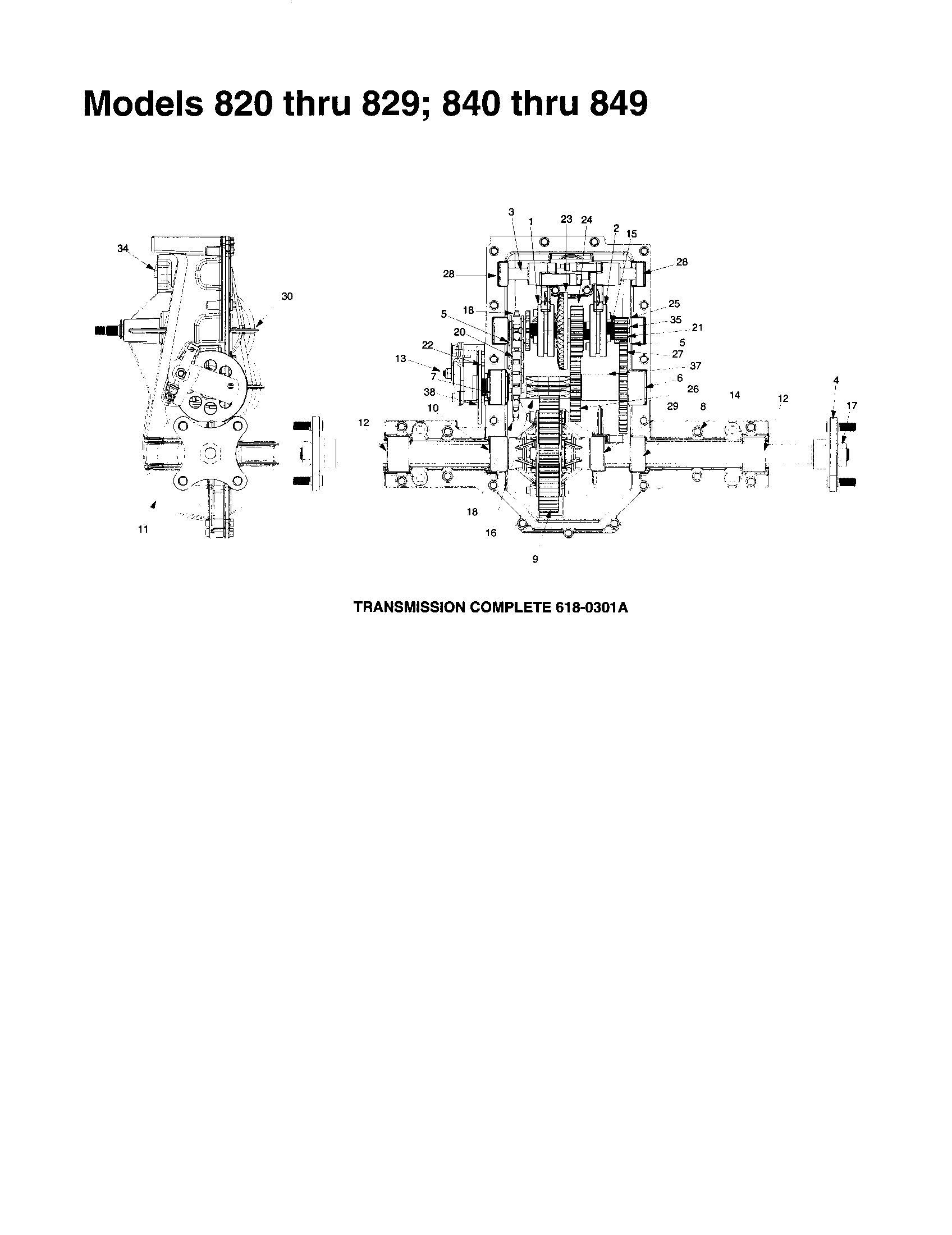 MTD 840 THRU 849 transmission complete - 618-0301a diagram