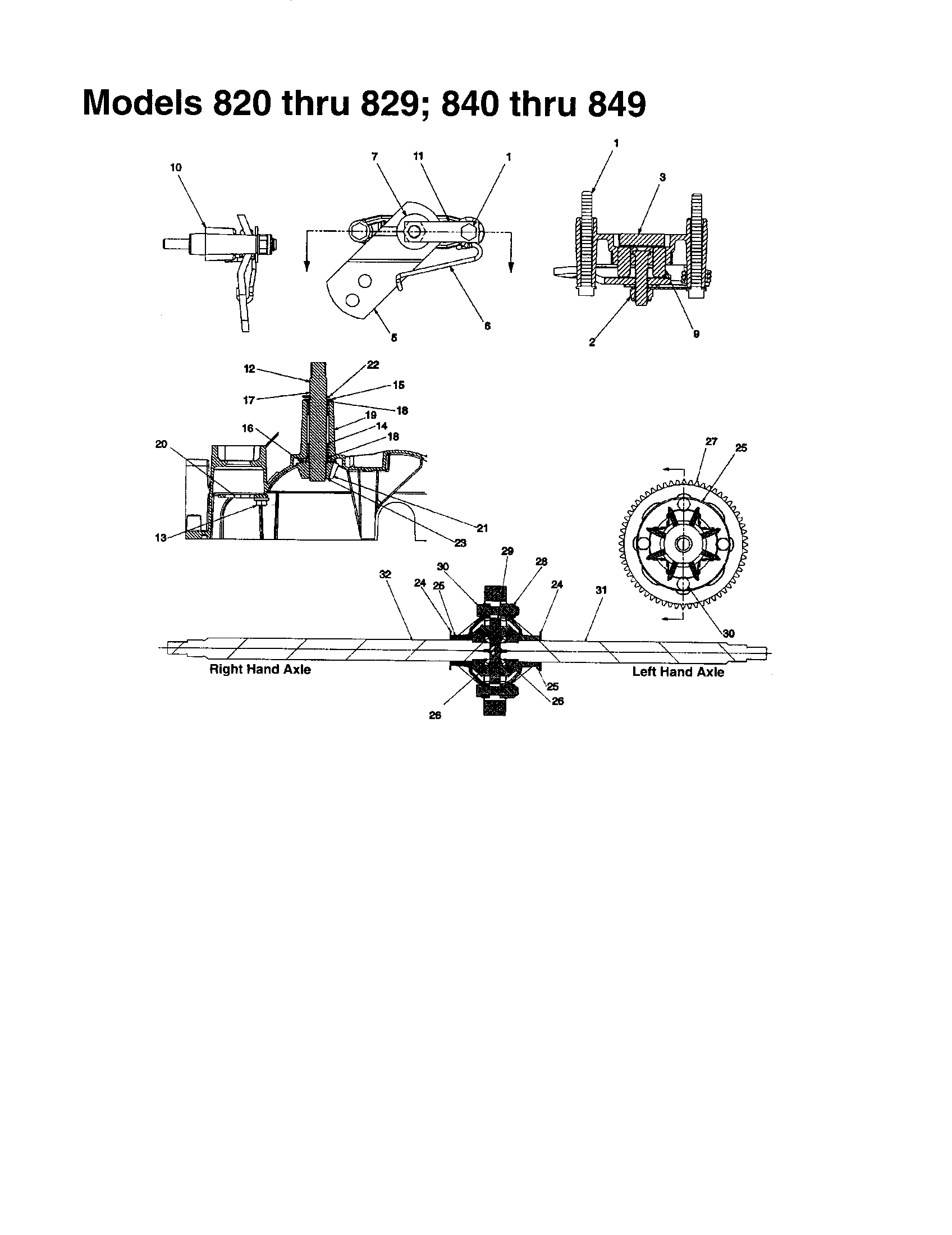 MTD 840 THRU 849 axle and brake arm diagram