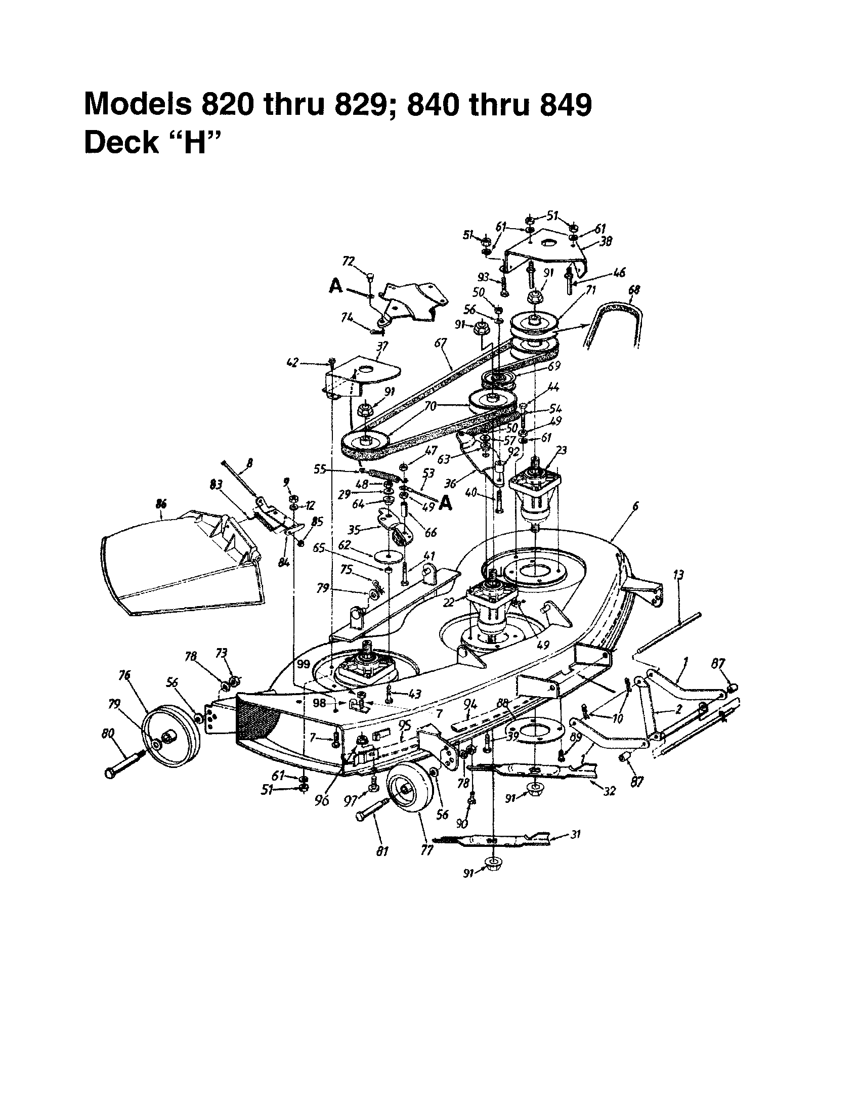 MTD 840 THRU 849 deck "h" assembly diagram
