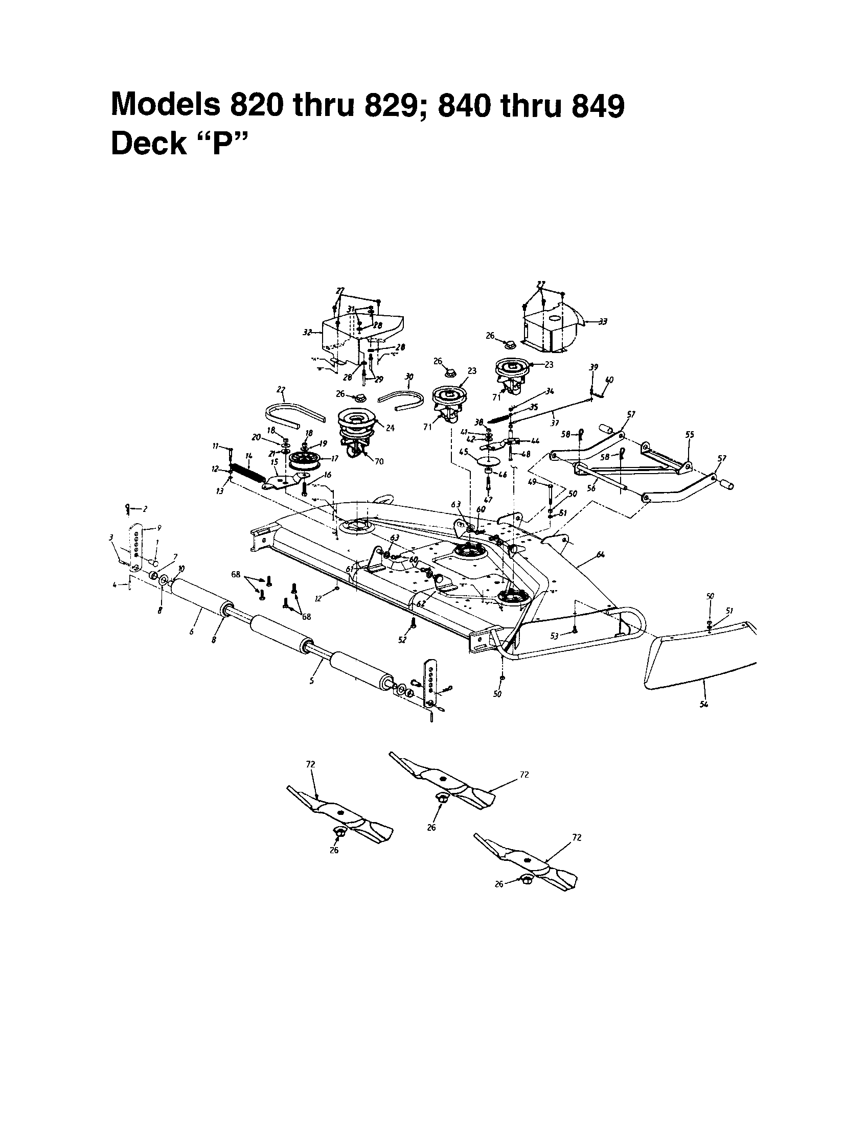 MTD 840 THRU 849 deck "p" assembly diagram