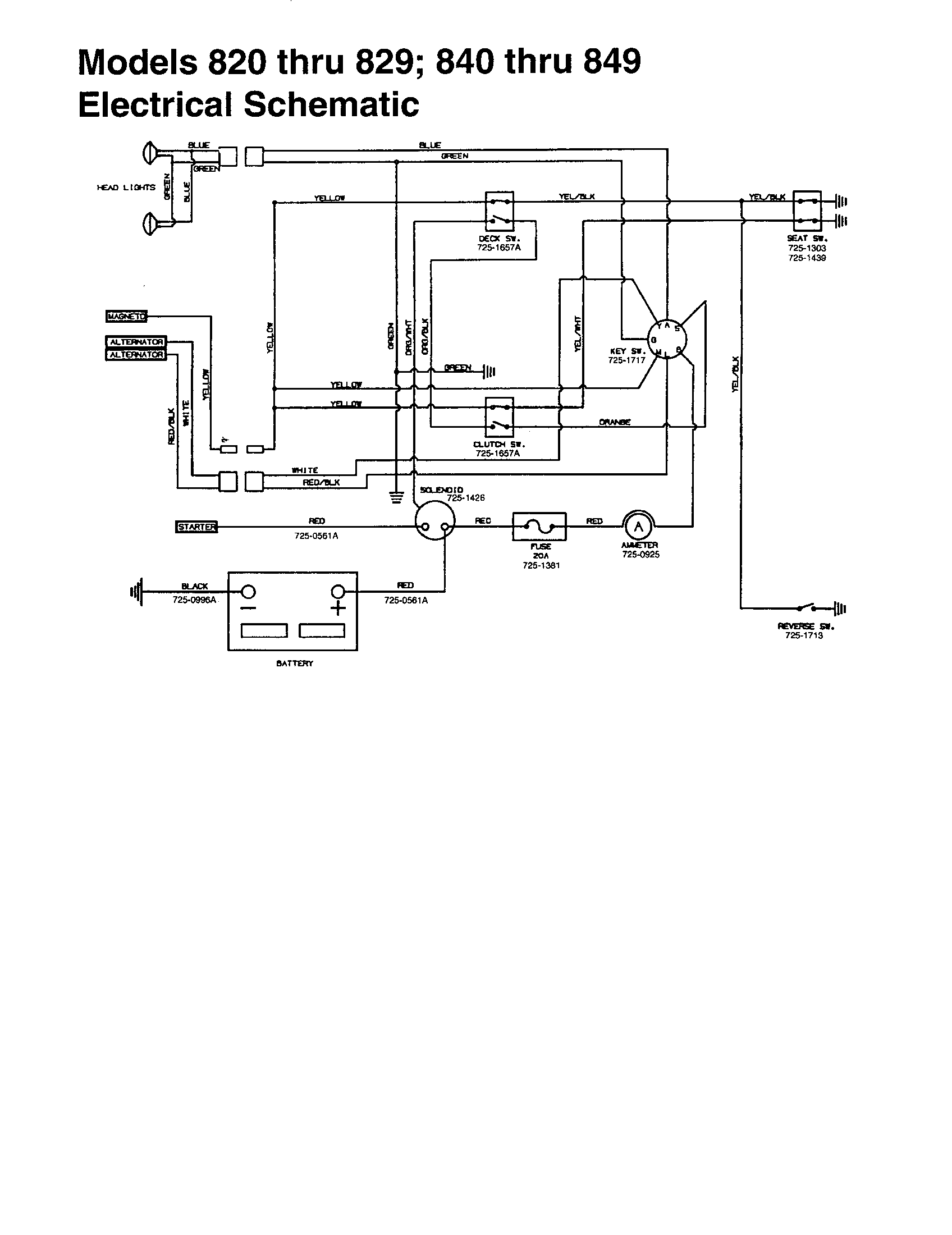 MTD 840 THRU 849 electrical schematic diagram