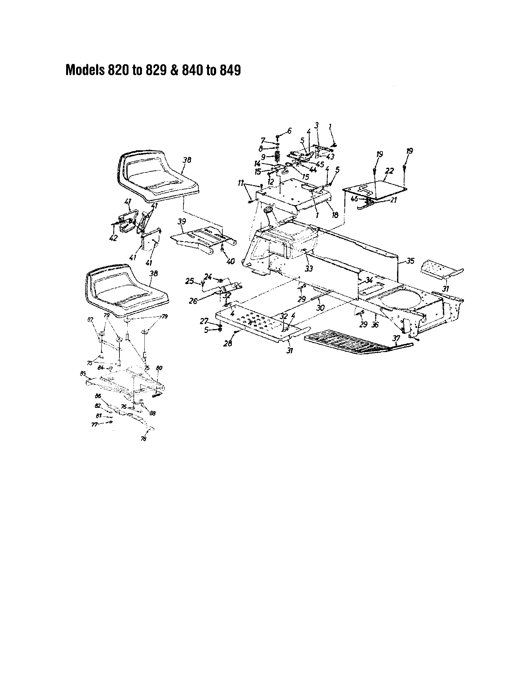 MTD 840 THRU 849 seat assembly diagram