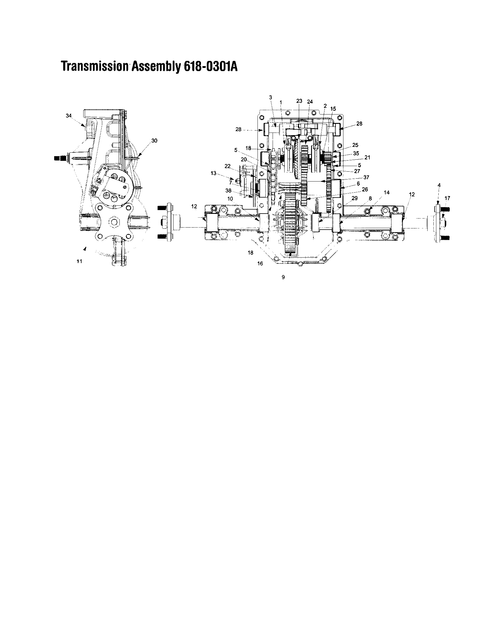 MTD 840 THRU 849 transmission assembly - 618-0301a diagram