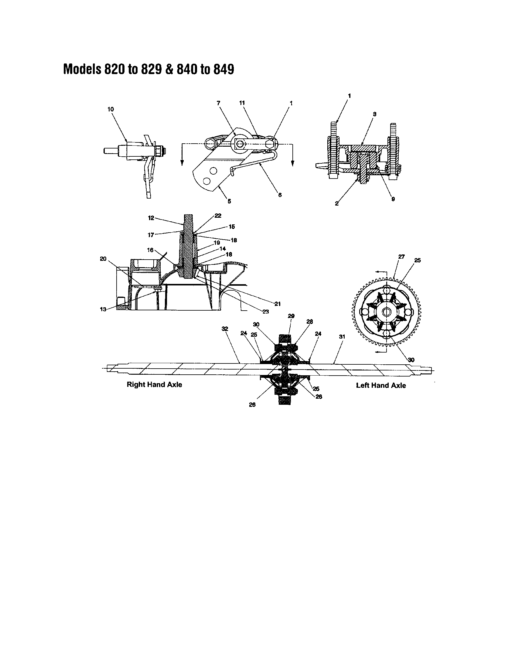 MTD 840 THRU 849 axle / upper housing diagram