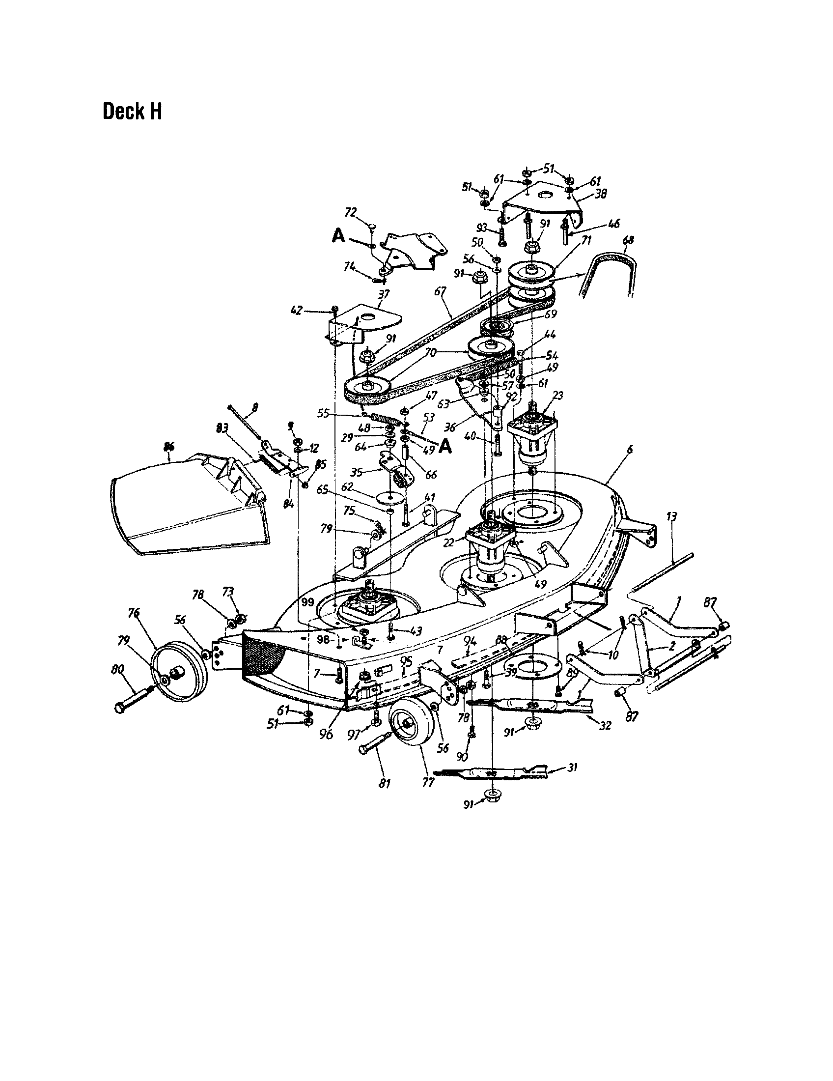 MTD 840 THRU 849 deck h assembly diagram