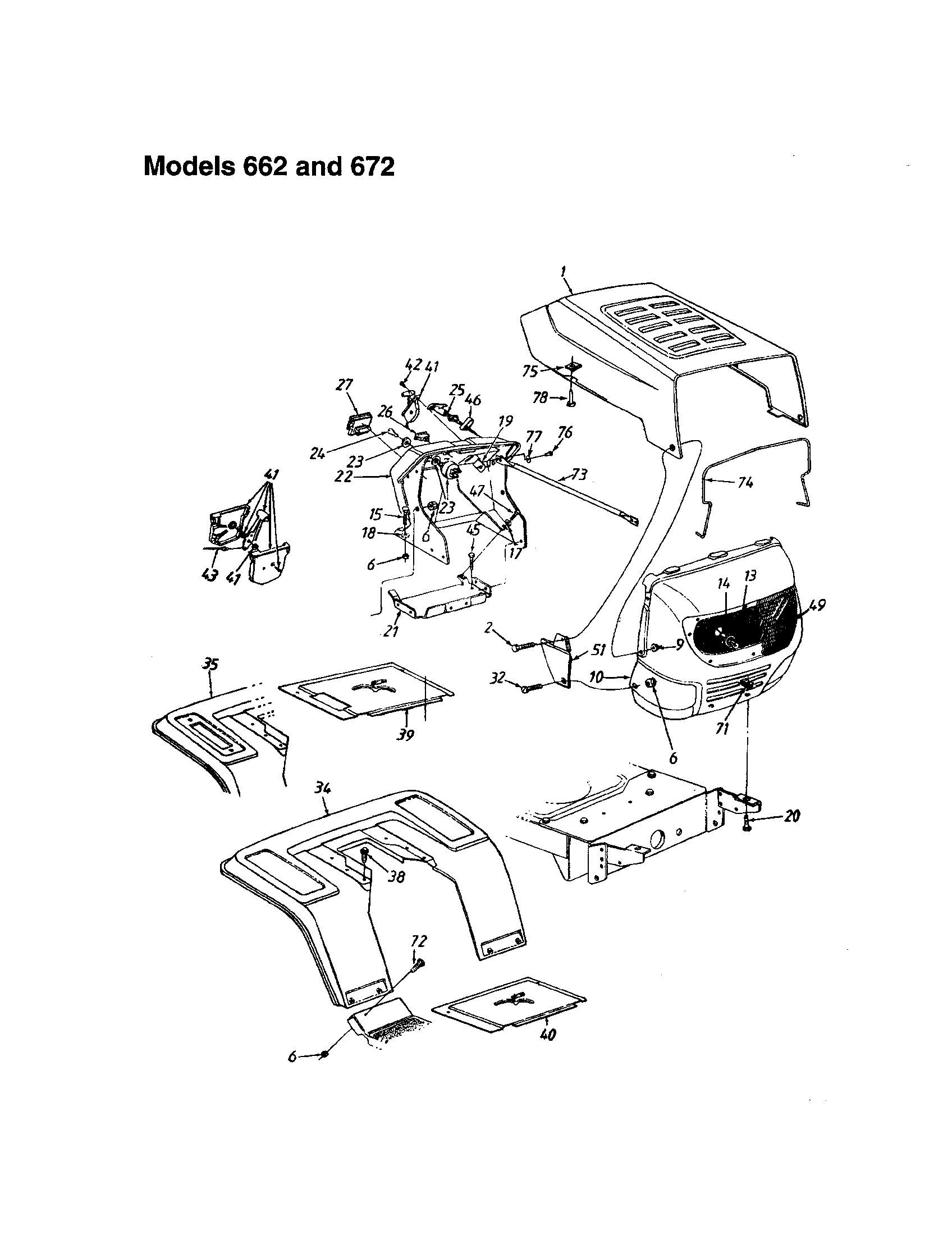 MTD 660 THRU 679 hood/grille - 662 and 672 diagram