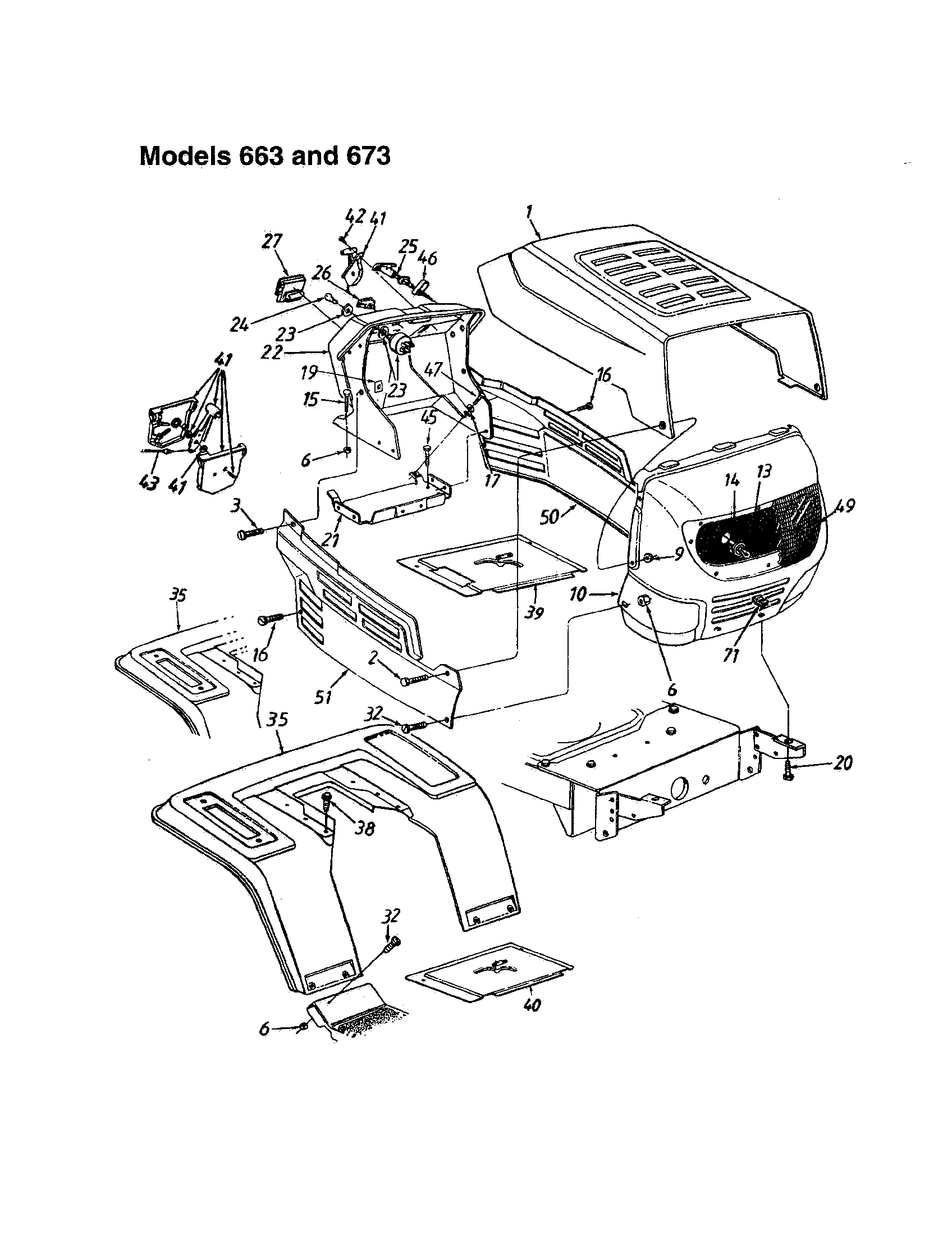 MTD 660 THRU 679 hood/grille - 663 and 673 diagram