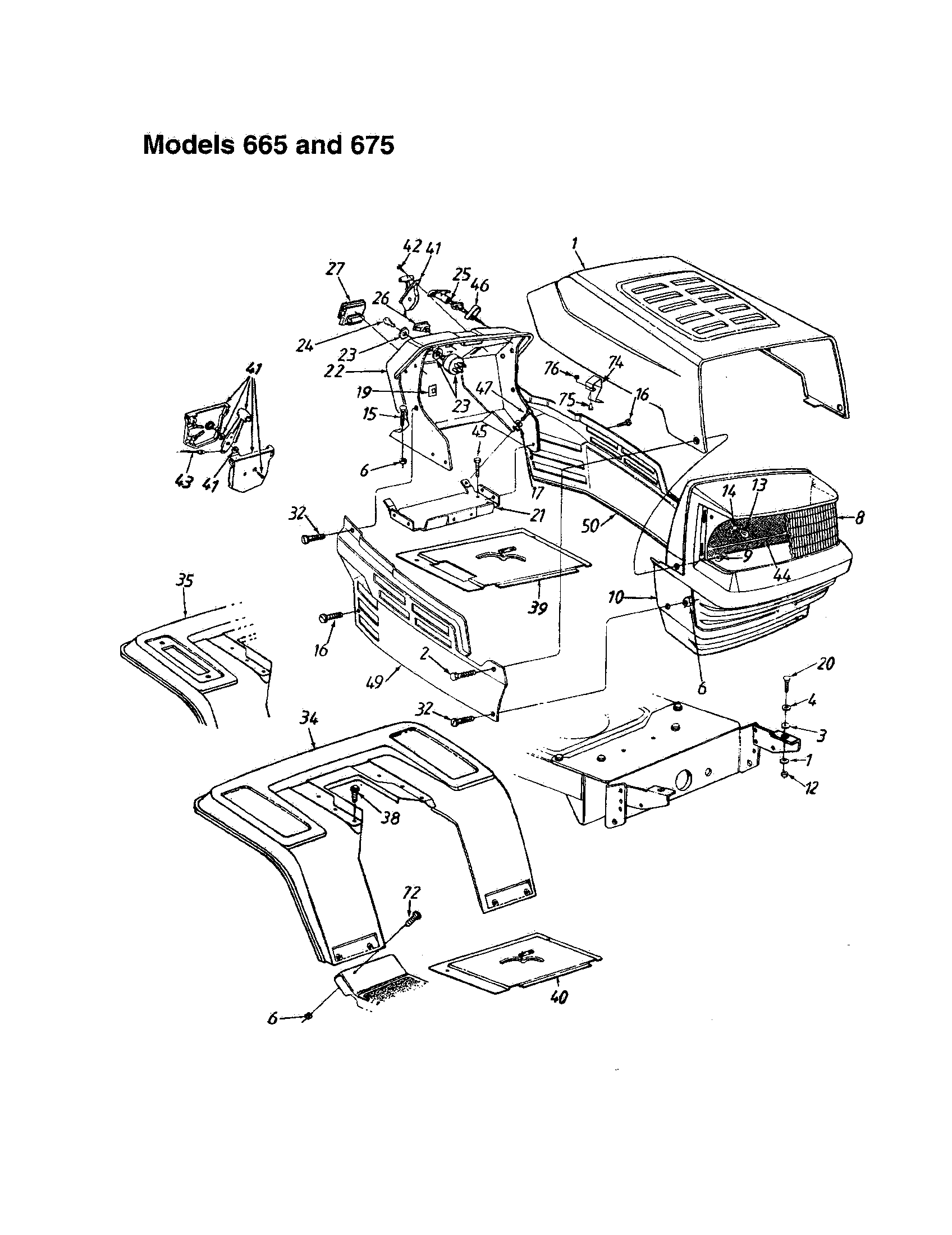 MTD 660 THRU 679 hood/grille - 665 and 675 diagram