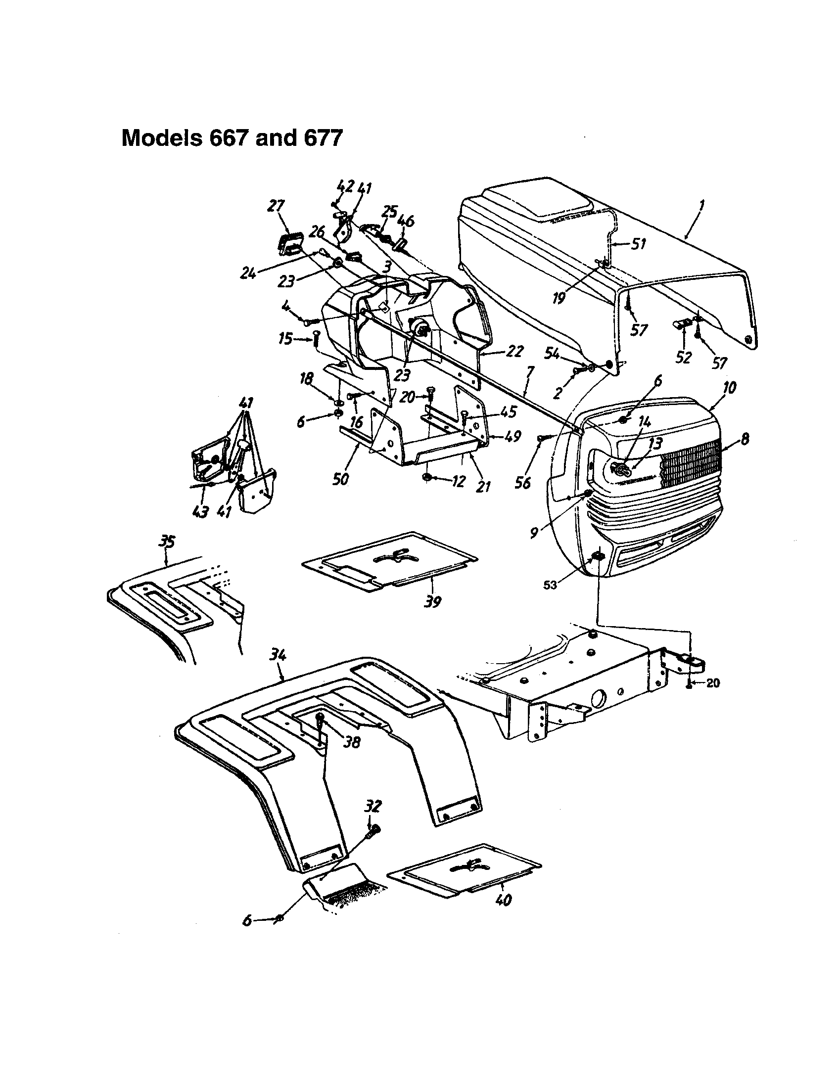 MTD 660 THRU 679 hood/grille - 667 and 677 diagram