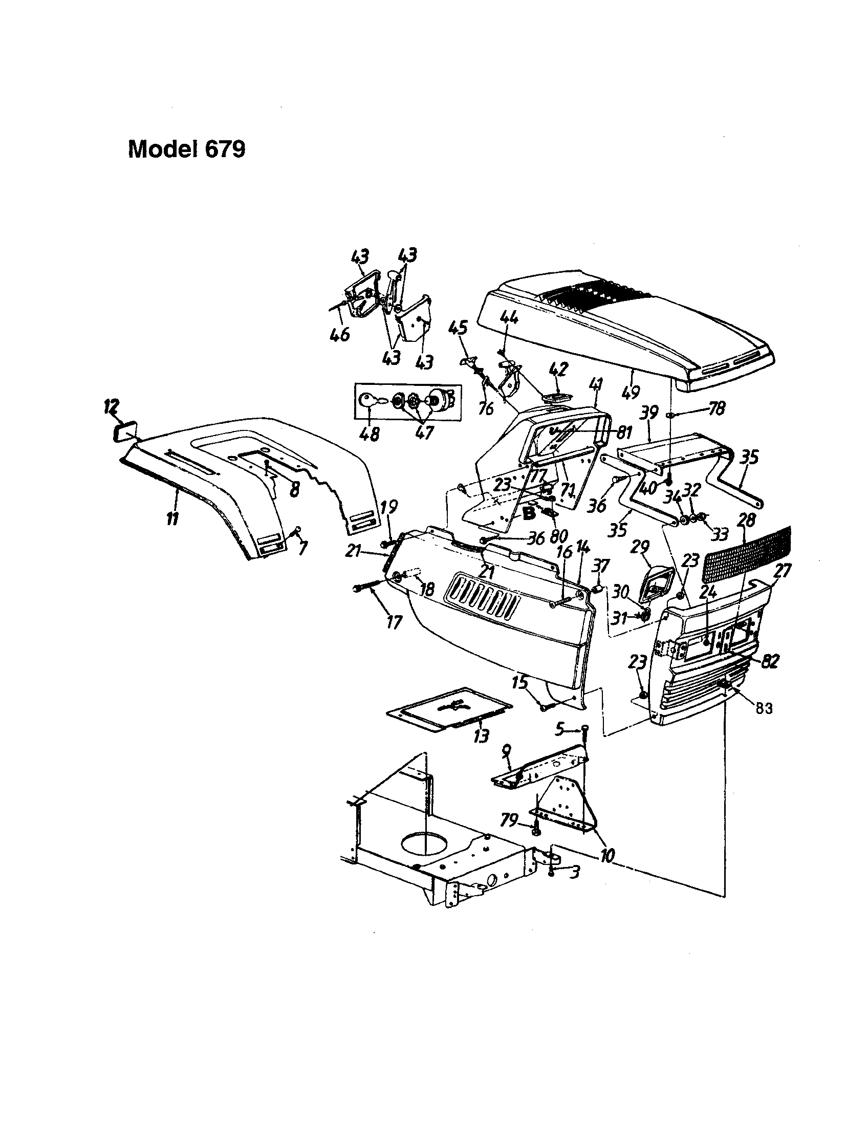 MTD 660 THRU 679 hood/grille - 679 diagram