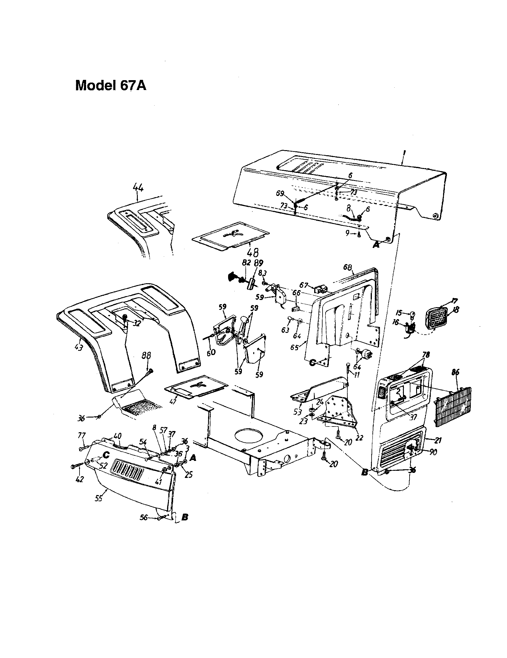 MTD 660 THRU 679 hood/grille - 67a diagram