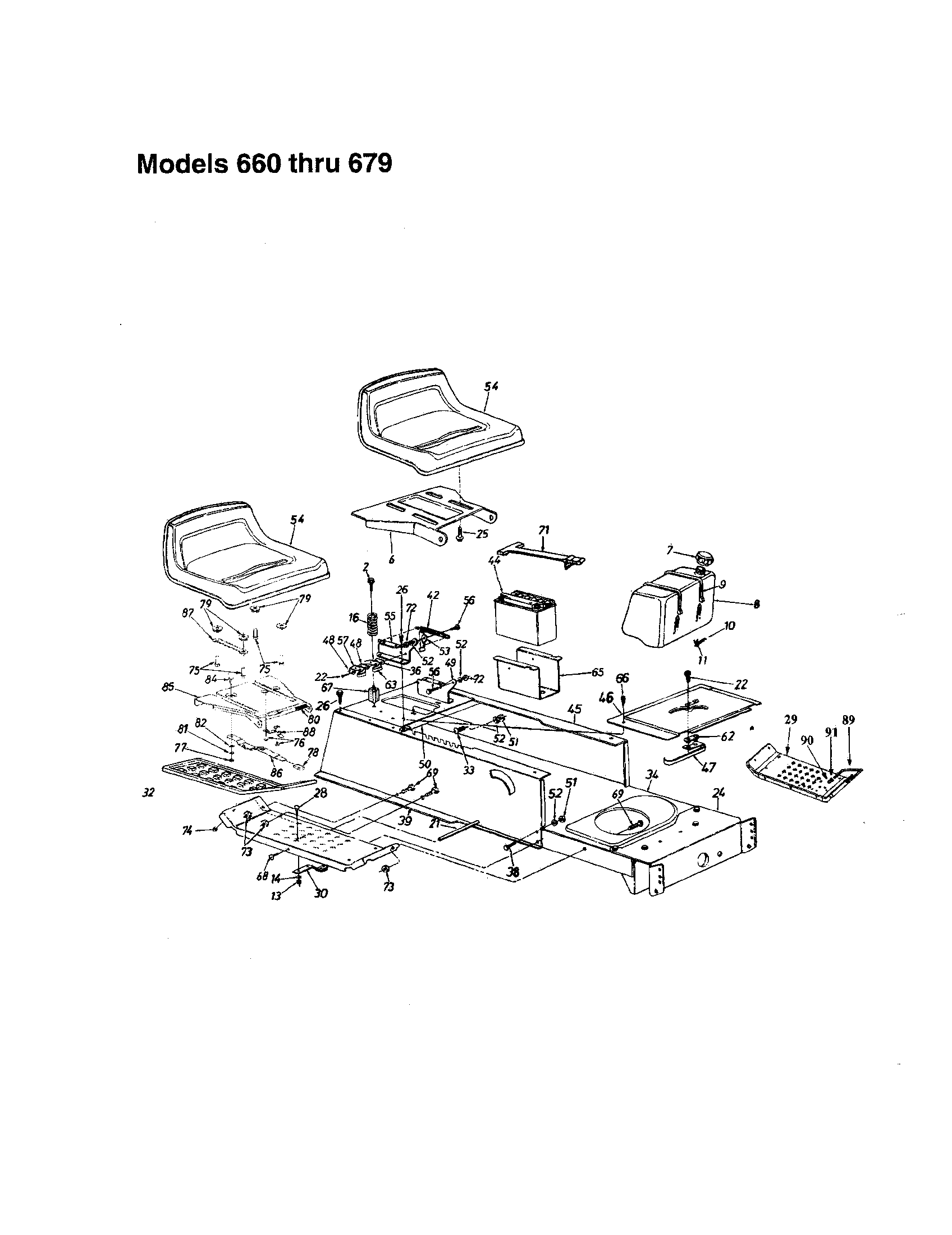 MTD 660 THRU 679 seat assembly diagram