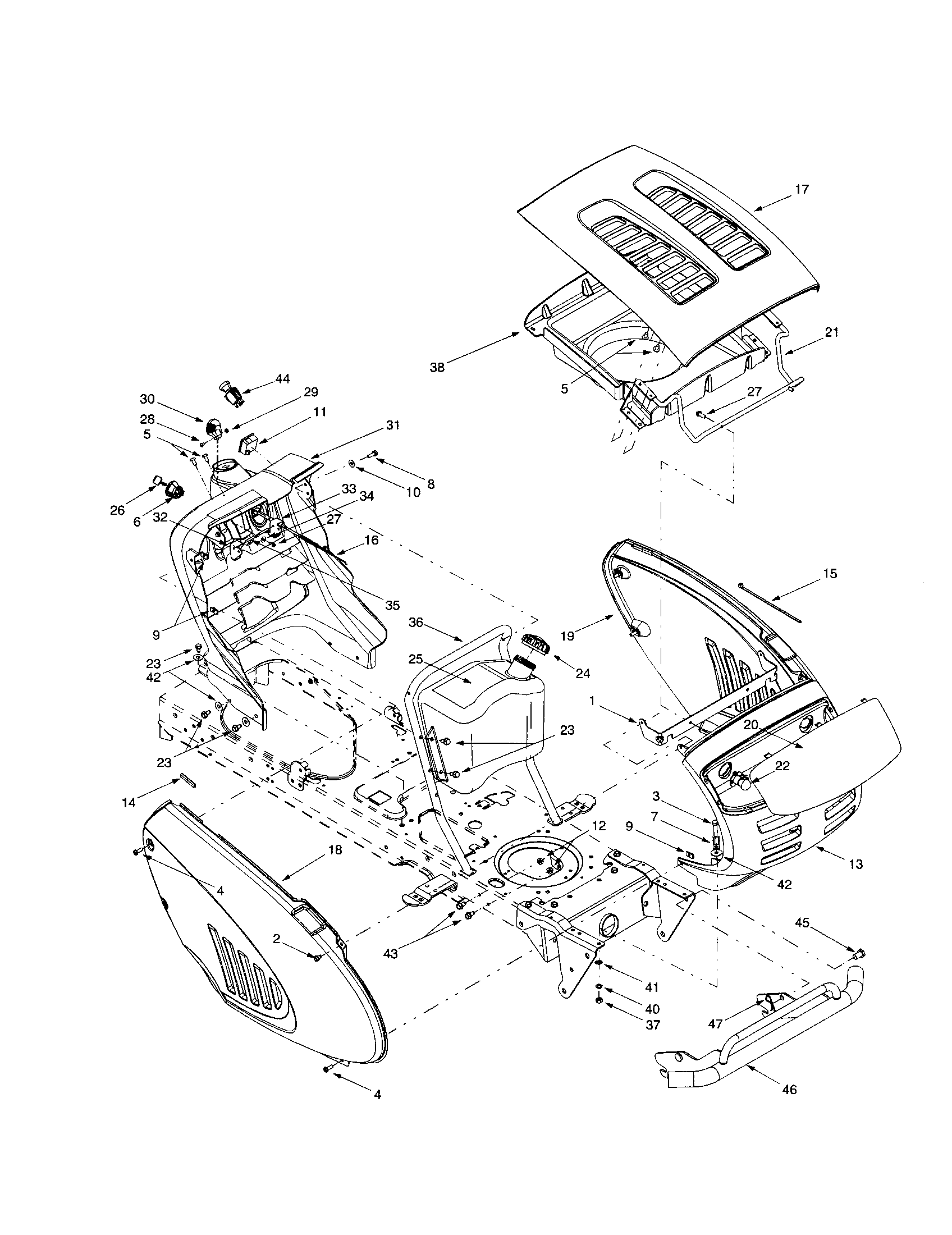 Troybilt 14AB809H063 hood/grille diagram