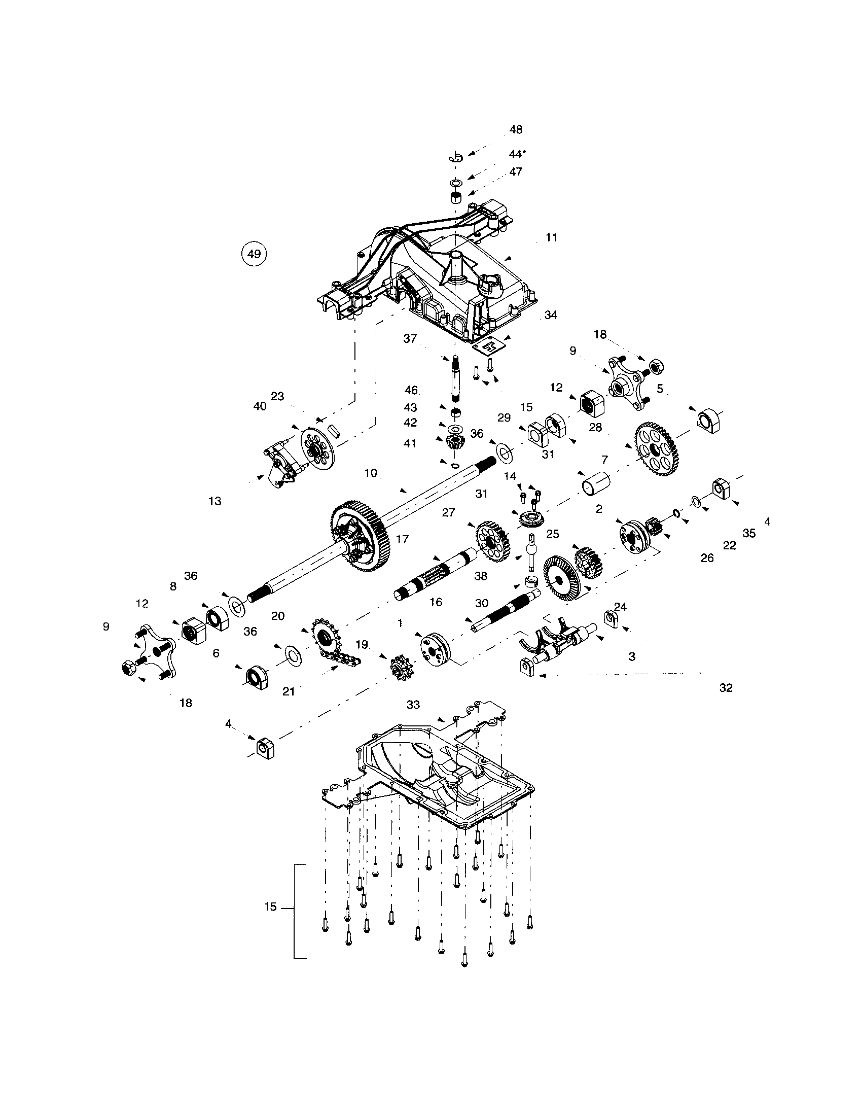 Troybilt 14AB809H063 lower and upper housing diagram