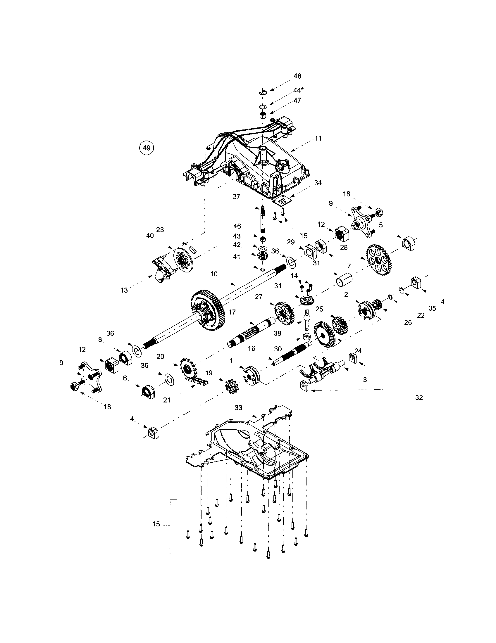 Troybilt V809H upper and lower housing diagram