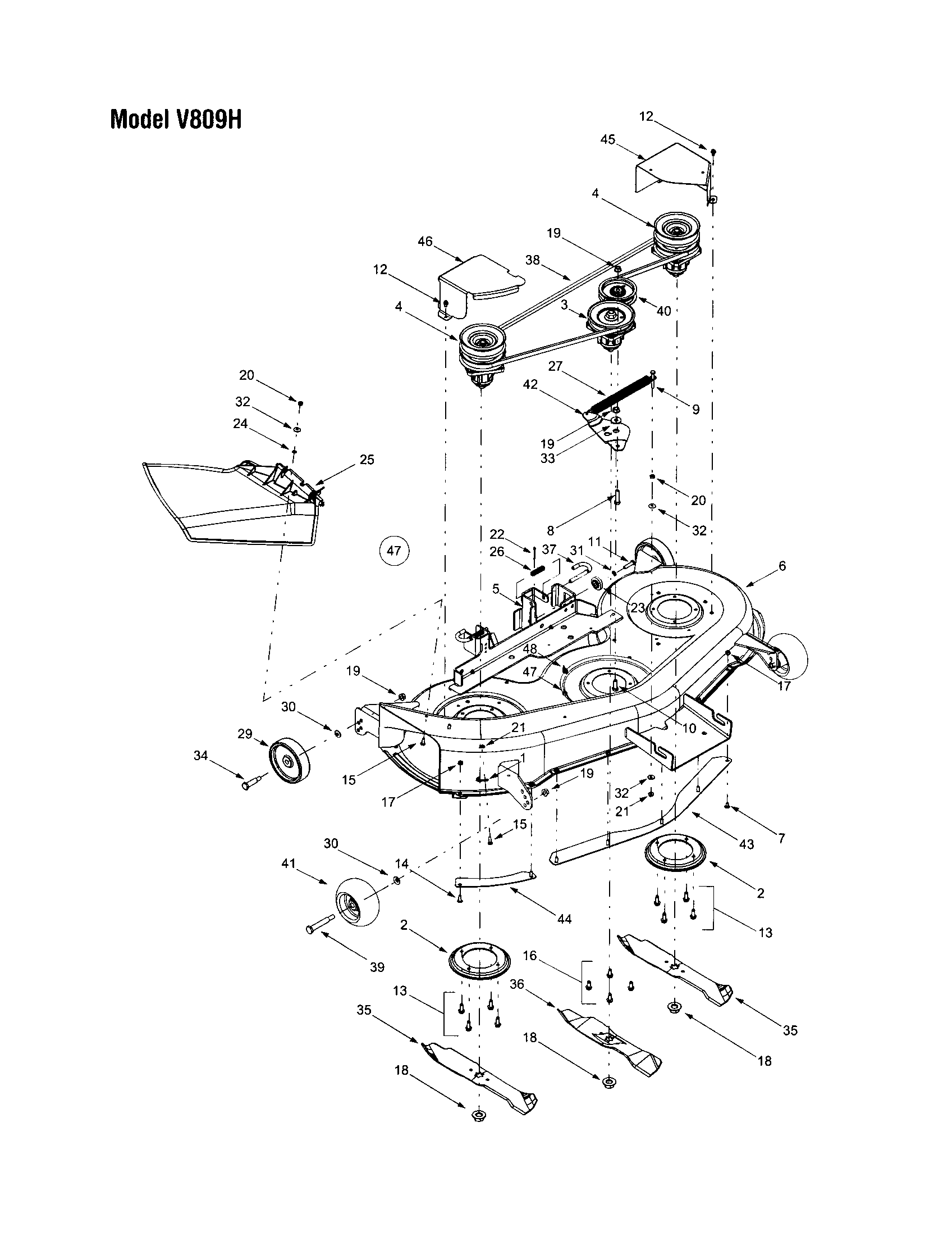 Troybilt V809H 46" deck shell - v809h diagram