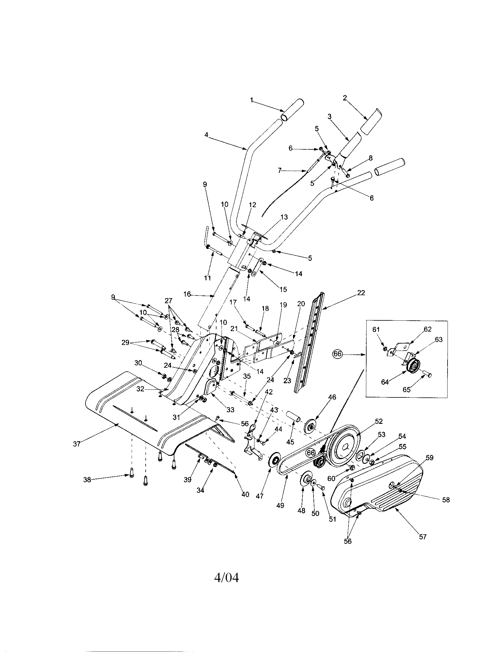 MTD 21A-332C765 handle/shield/belt cover diagram
