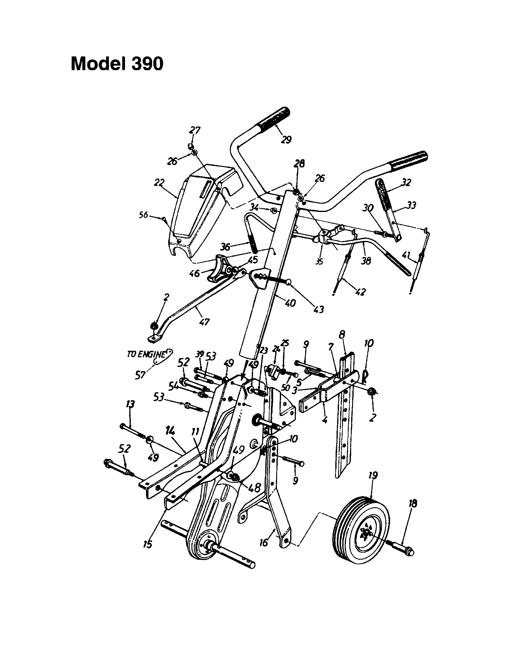 MTD 340 THRU 390 handle/cover-handle/frame - 390 diagram