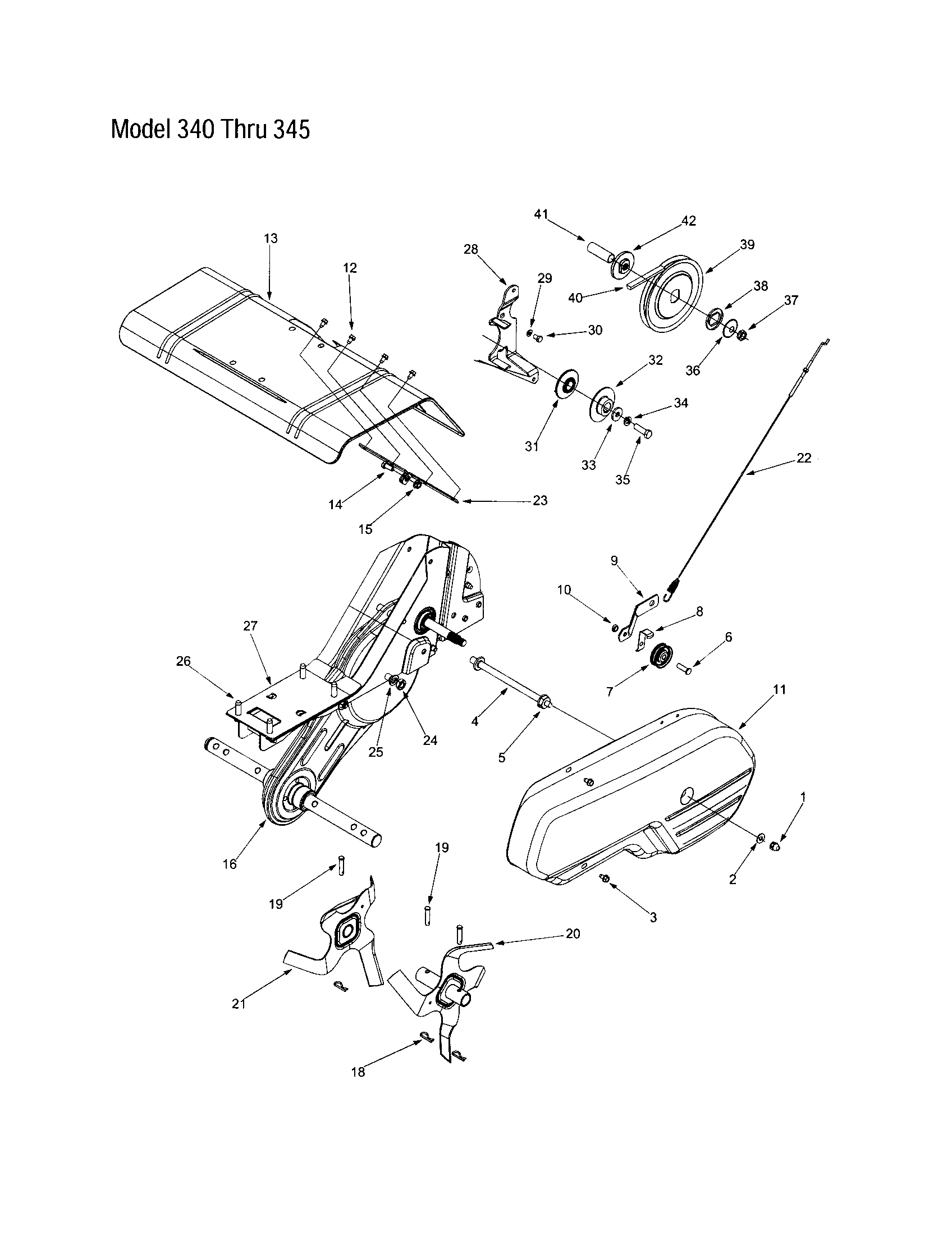 MTD 340 THRU 390 tine shield/engine plate/belt cover diagram