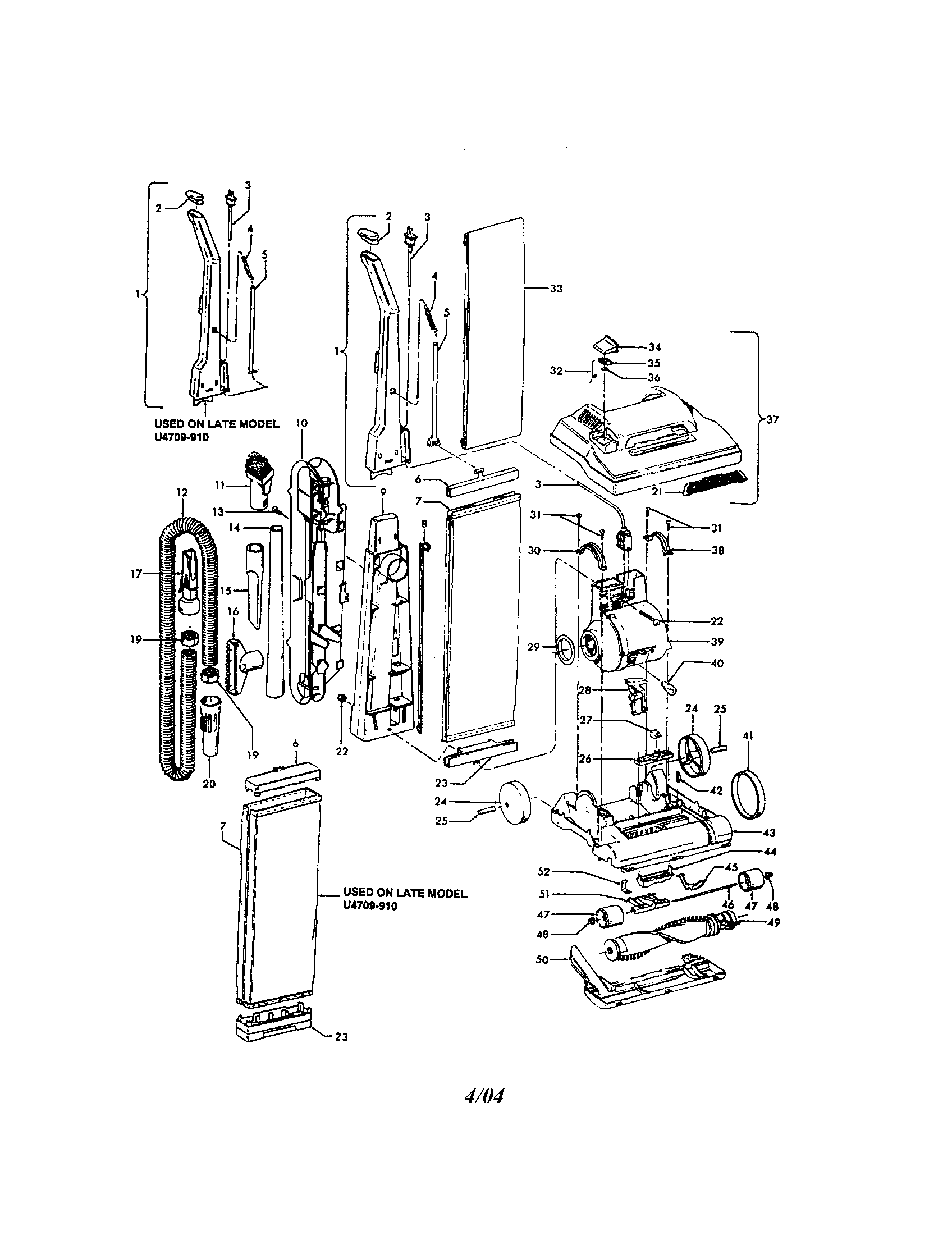 Hoover U4617-910 main body/hood/handle/motor diagram