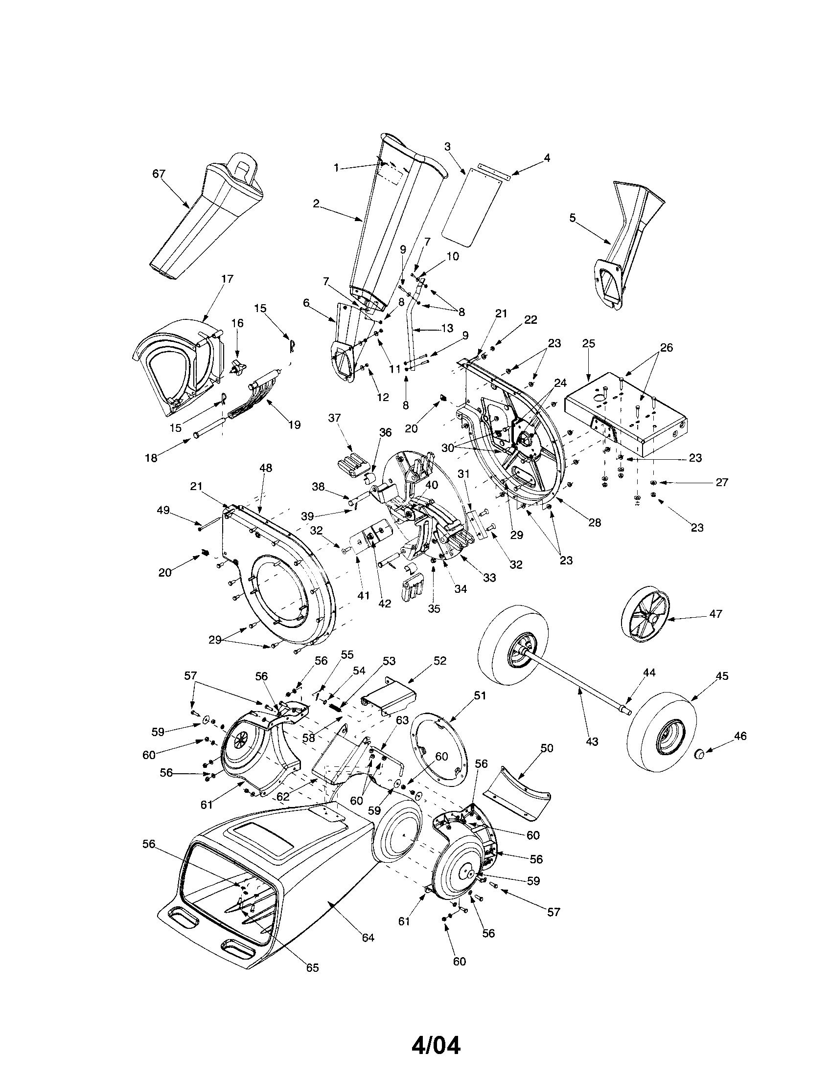 MTD 462 THRU 465 chipper chute/wheels/hopper diagram