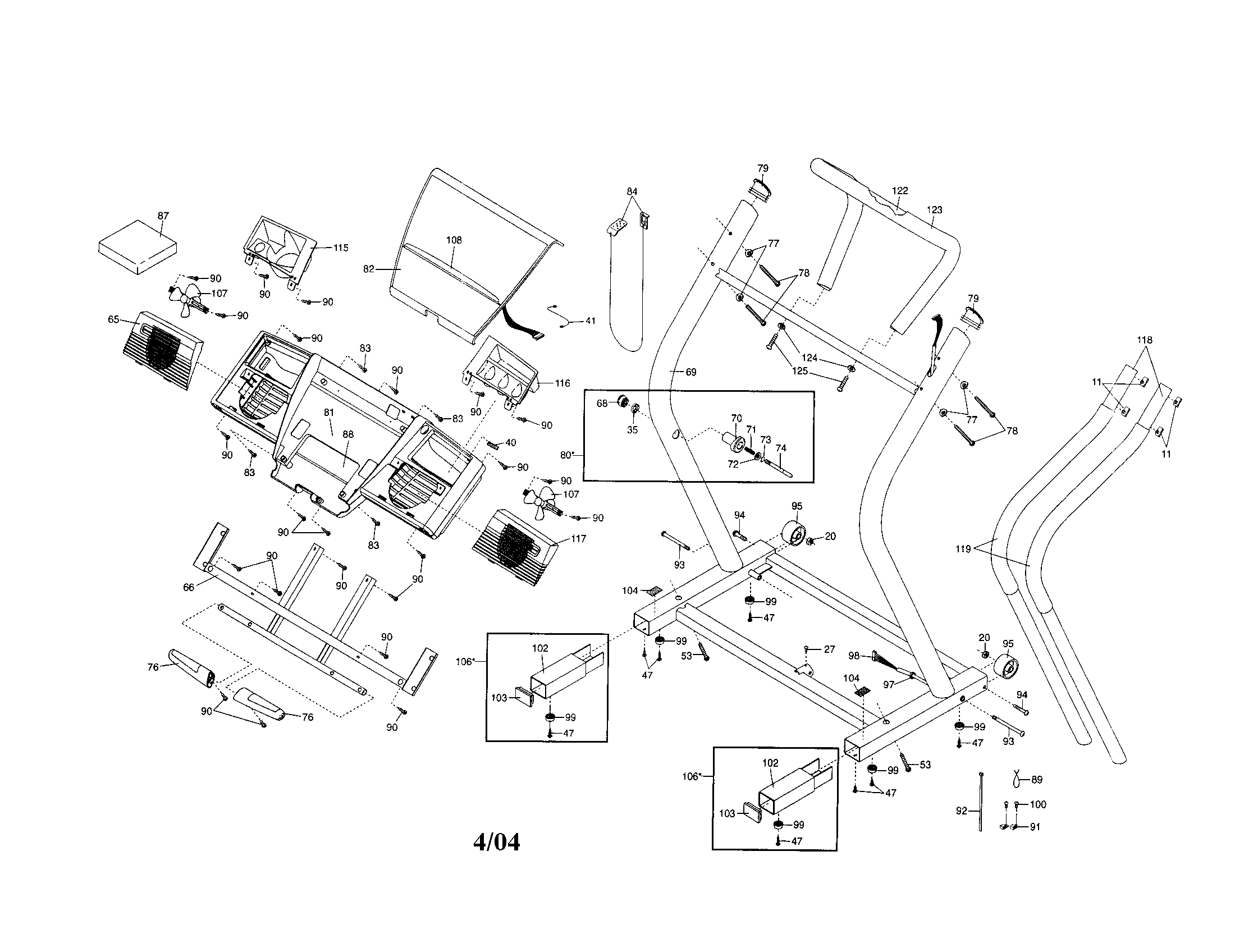 NordicTrack 831294994 console/handrails/frame diagram
