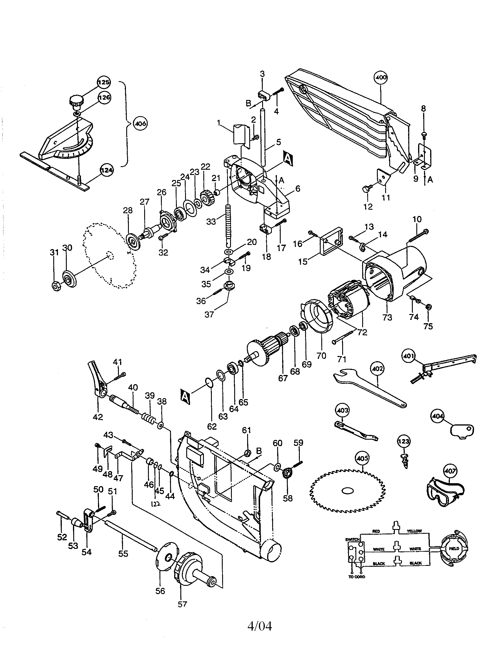 Makita 2703 motor and gear housing/safety guide diagram