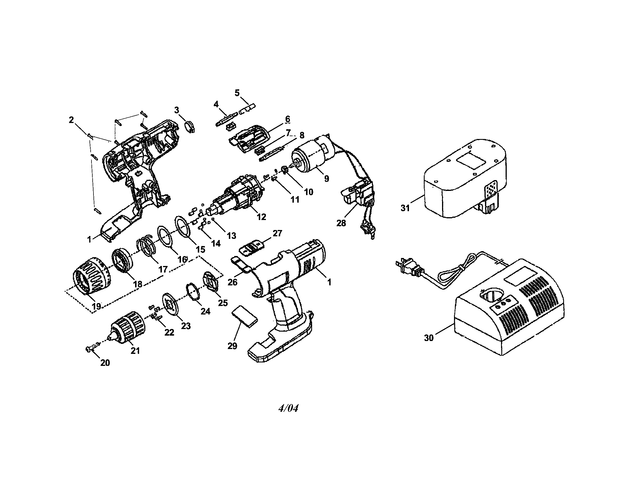 Ryobi HP1802M 18 volt drill-driver diagram