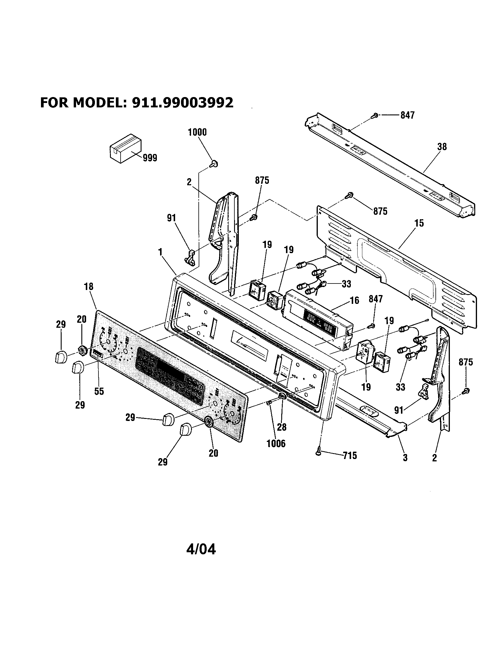 Kenmore 91199003992 backguard - 911.99003992 diagram
