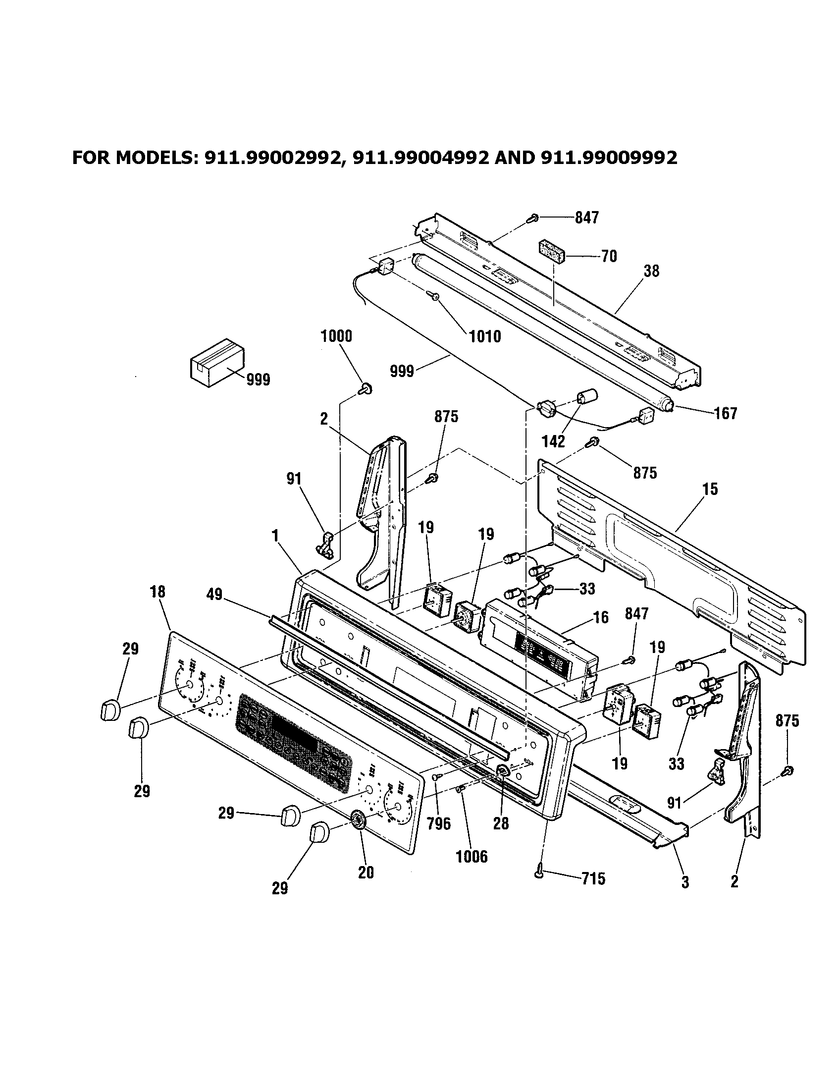 Kenmore 91199003992 backguard - 911.99002992/4992/9992 diagram