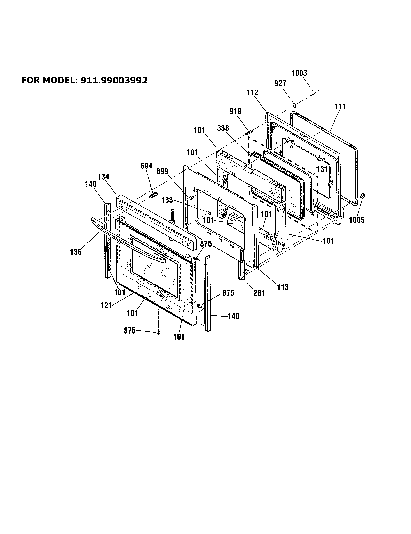 Kenmore 91199003992 door - 911.99003992 diagram