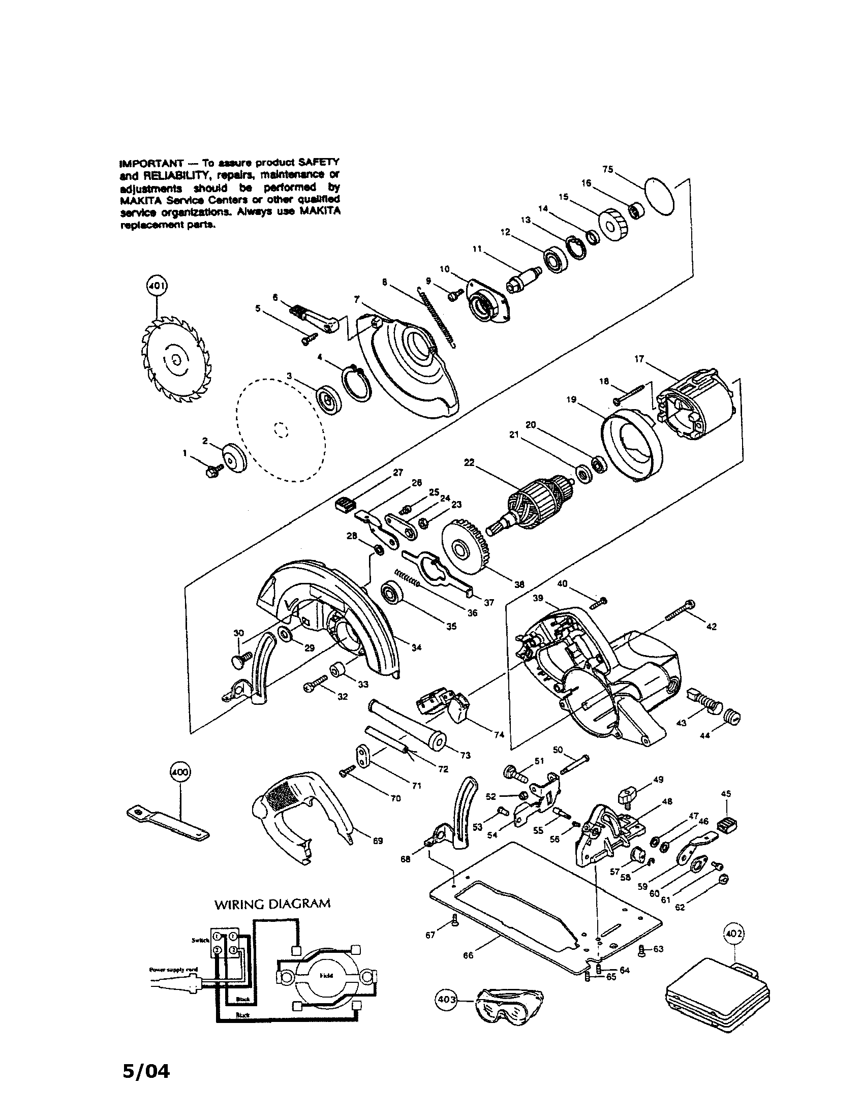 Makita 5007NH circular saw diagram