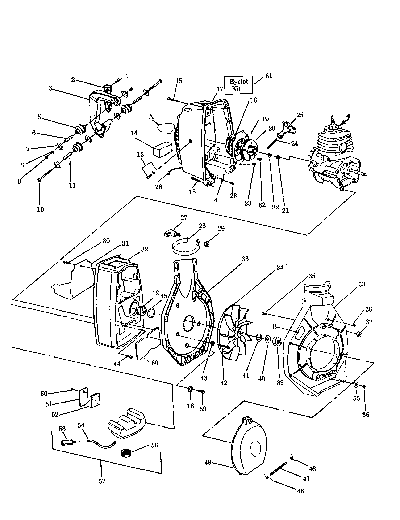 Weed Eater 1960 fan housing/shroud/blower housing diagram