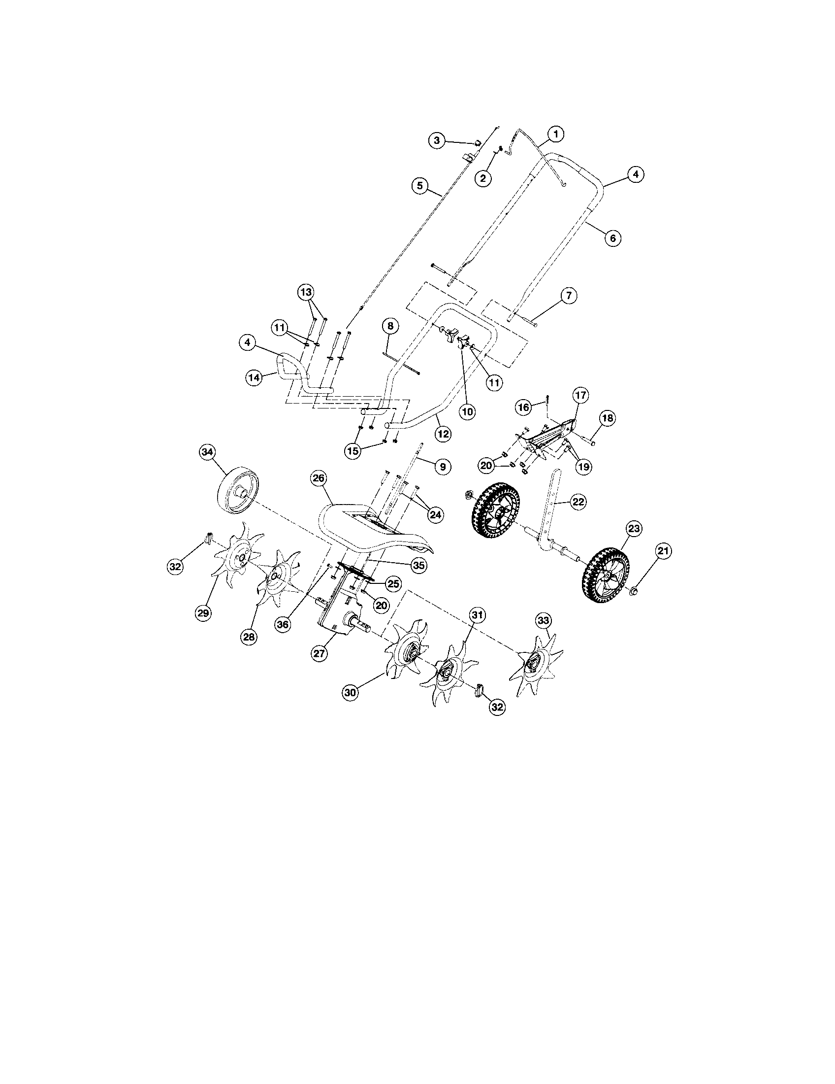 Troybilt TB144 boom and cultivator parts diagram