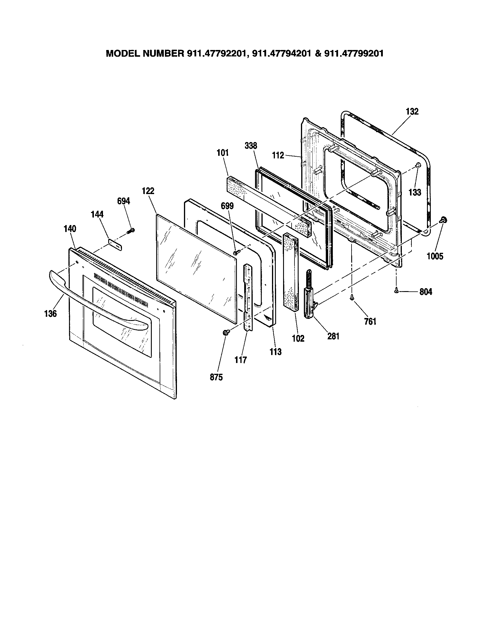 Kenmore 91147799201 door - 911.47792201/94201/99201 diagram