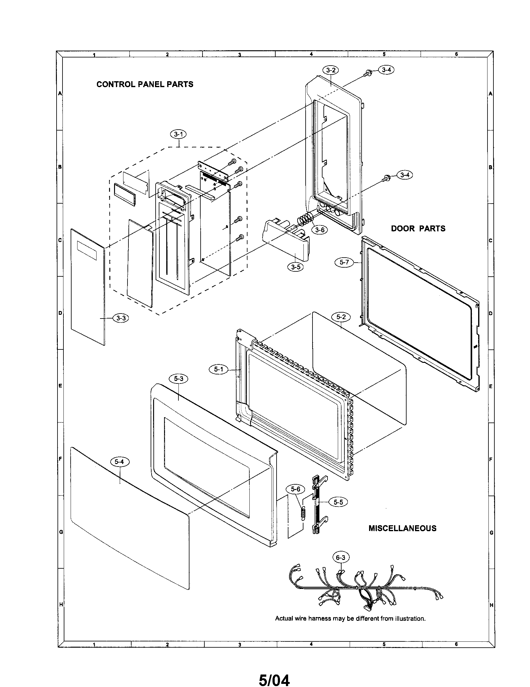 Sharp R-320HK control panel/door/miscellaneous diagram