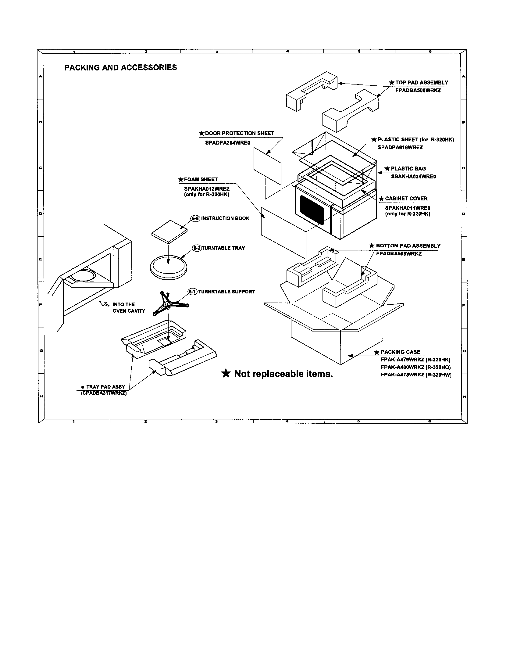 Sharp R-320HK packing and accessories diagram