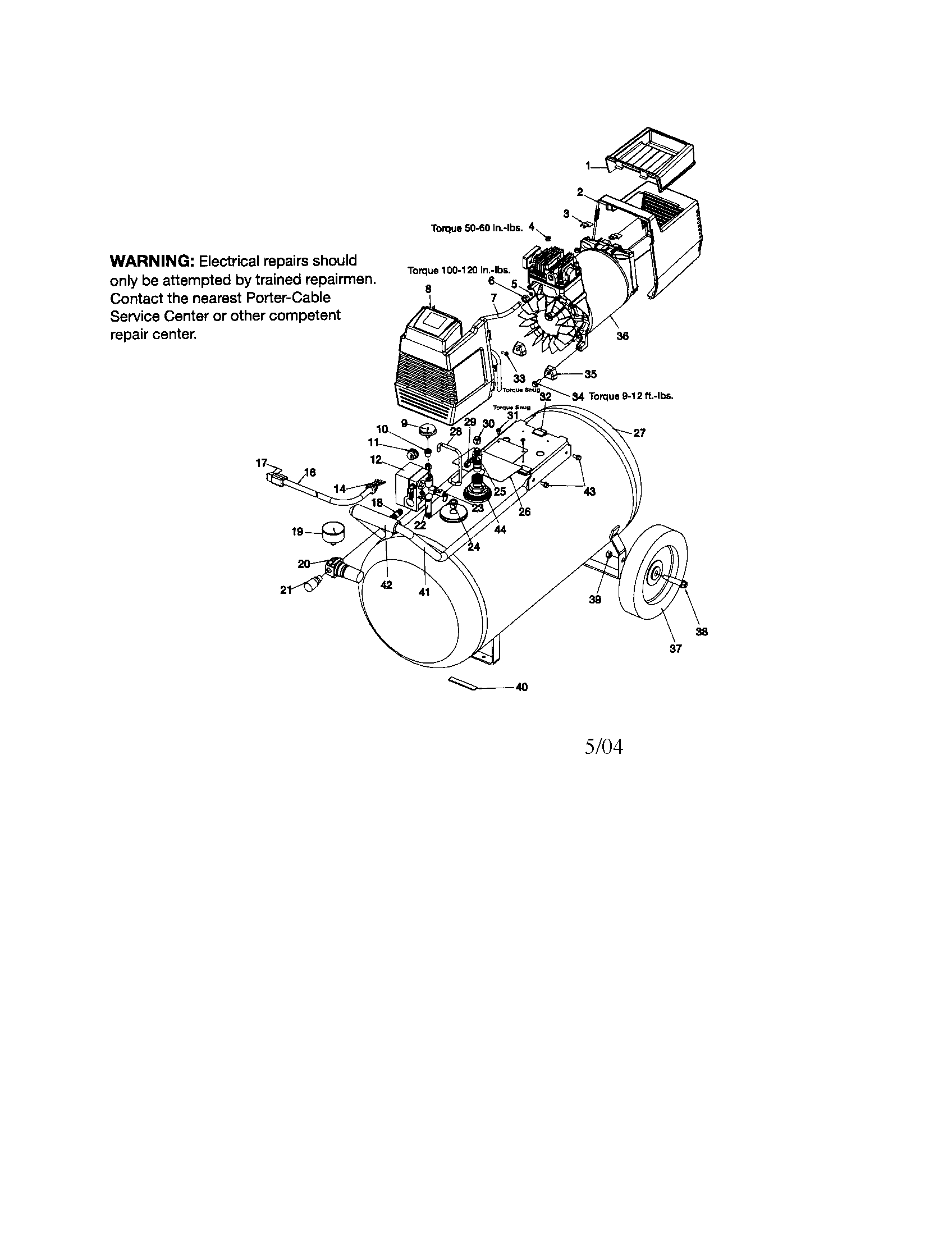 Porter Cable CPF4515 air tank/gauge/regulator/fan guard diagram