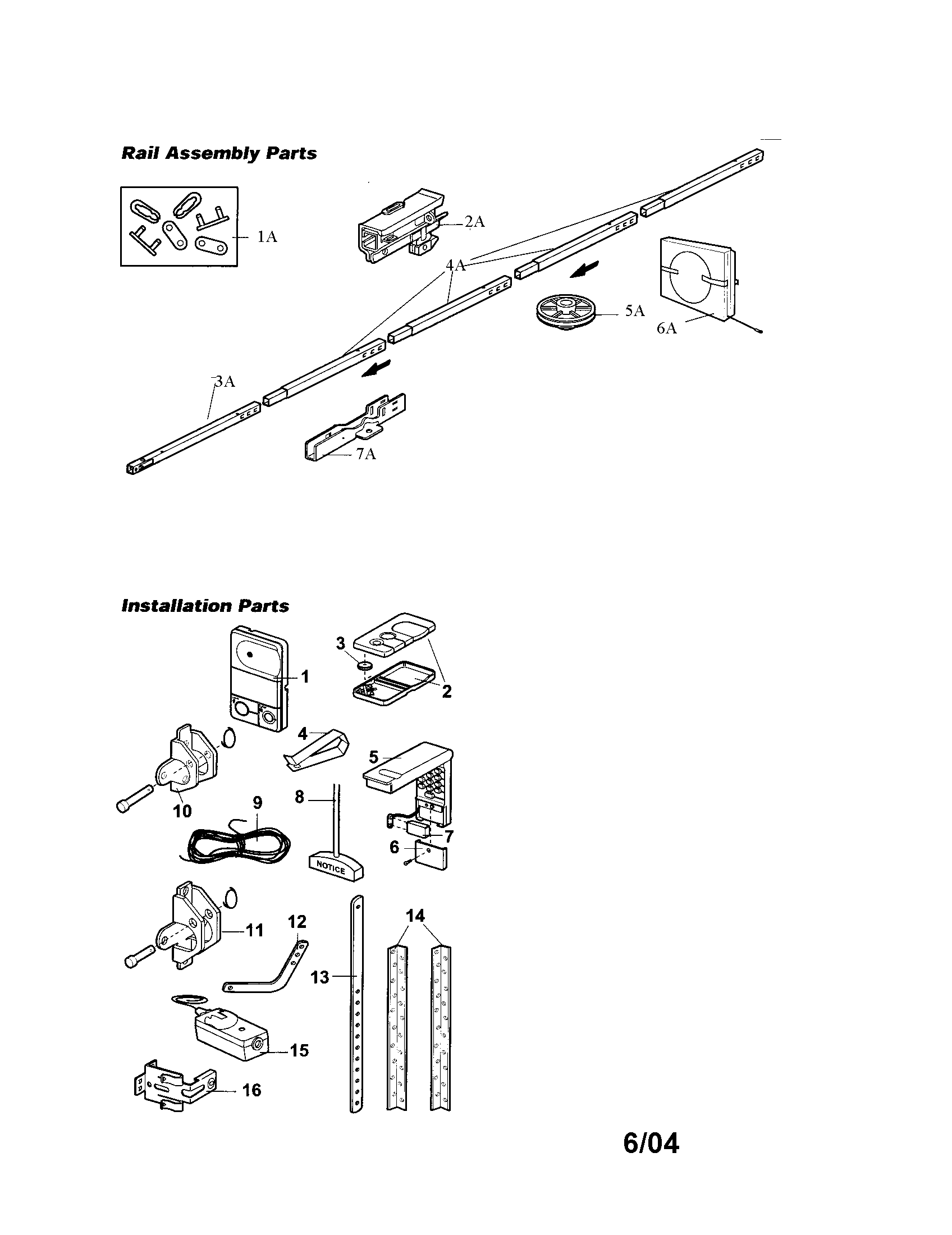 Craftsman 13953989 rail and installation parts diagram